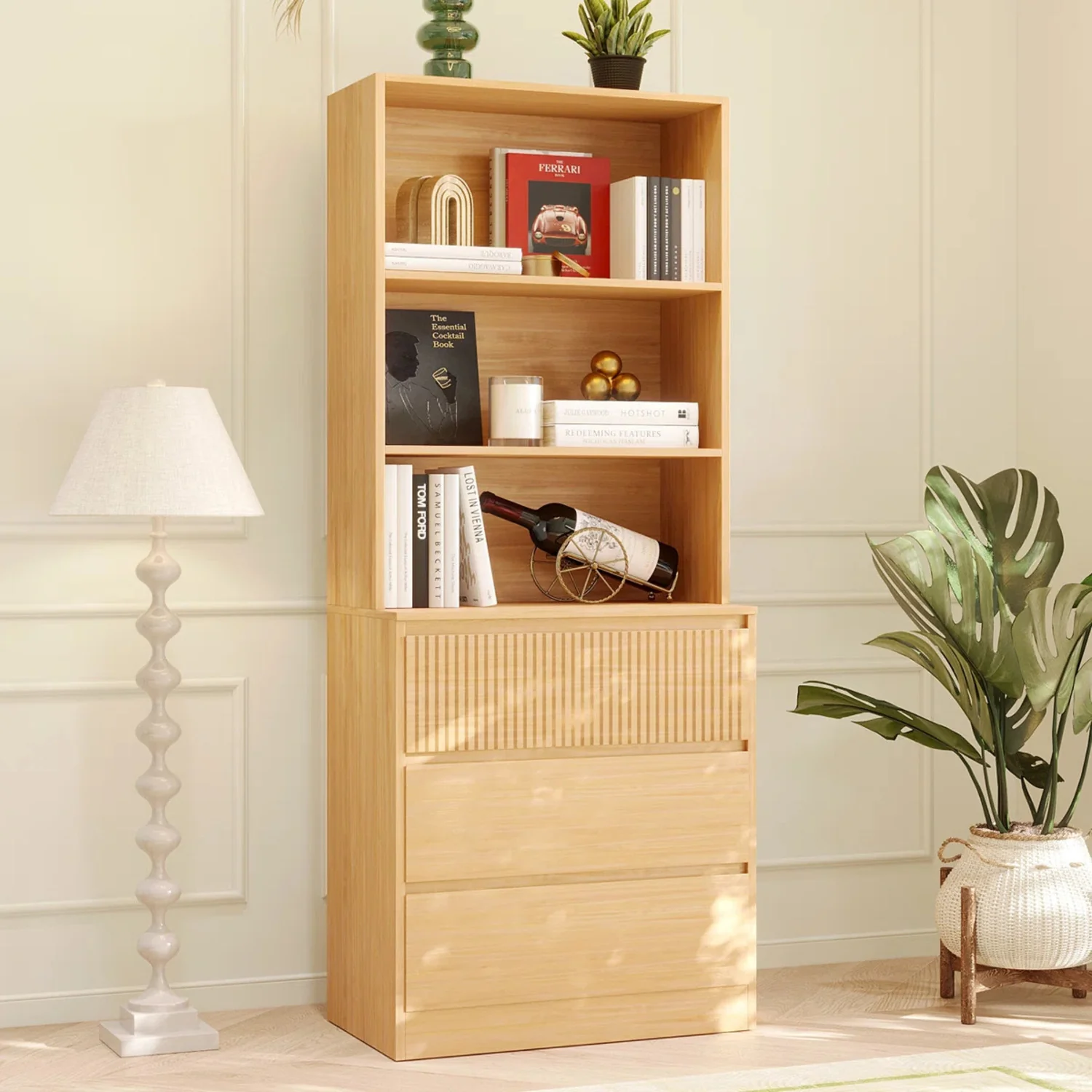Prestigious 71 Tall Bookshelf and Bookcase with 3 Drawers and 3-Tier Open Shelves71 Tall Bookshelf and Bookcase with 3 Drawers and 3-Tier Open Shelves Elite