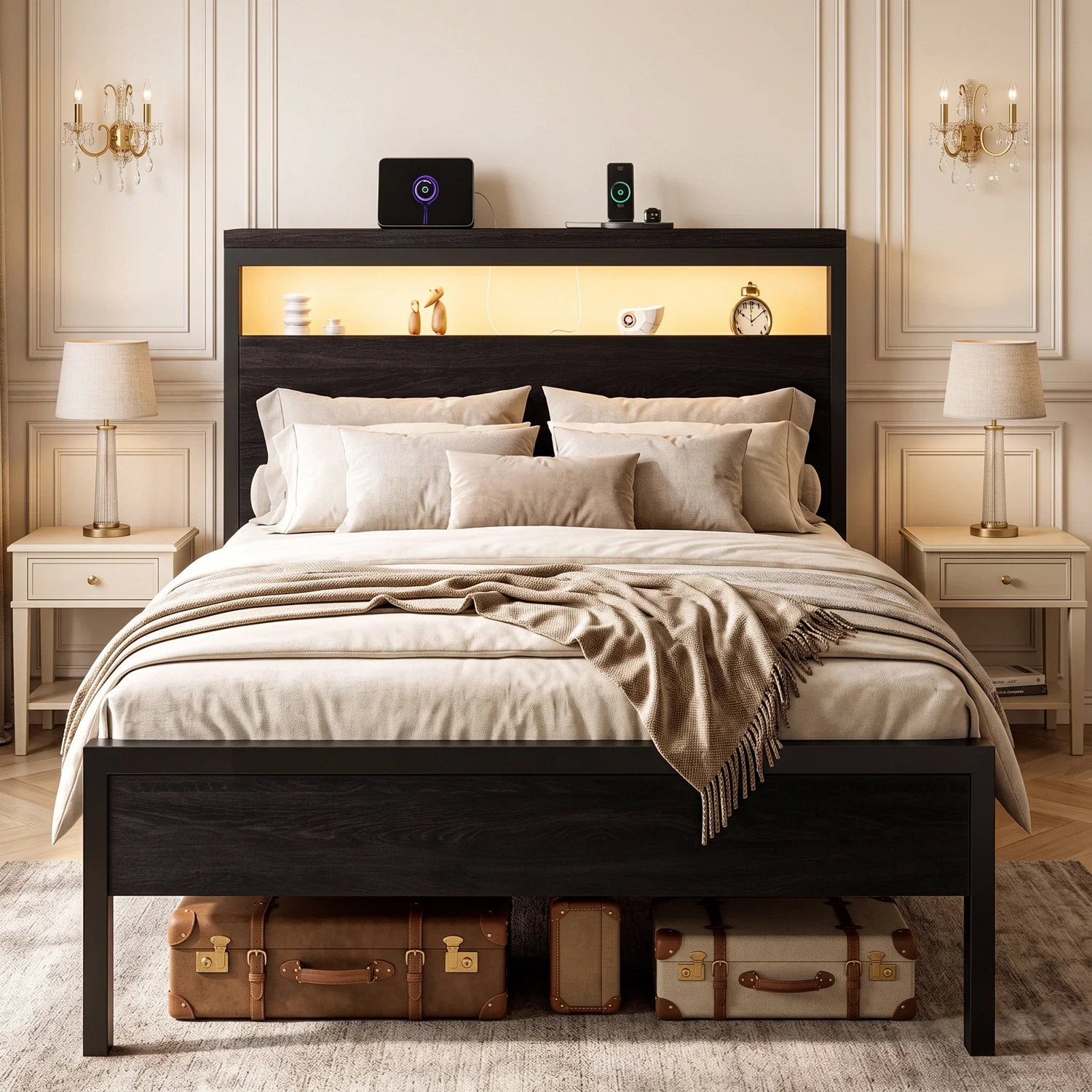 Specialty Twin Size Wood Metal Platform Bed Frame with LED Storage Headboard Charging Station No Box Spring NeededTwin Size Wood Metal Platform Bed Frame with LED Storage Headboard Charging Station No Box Spring Needed Pure