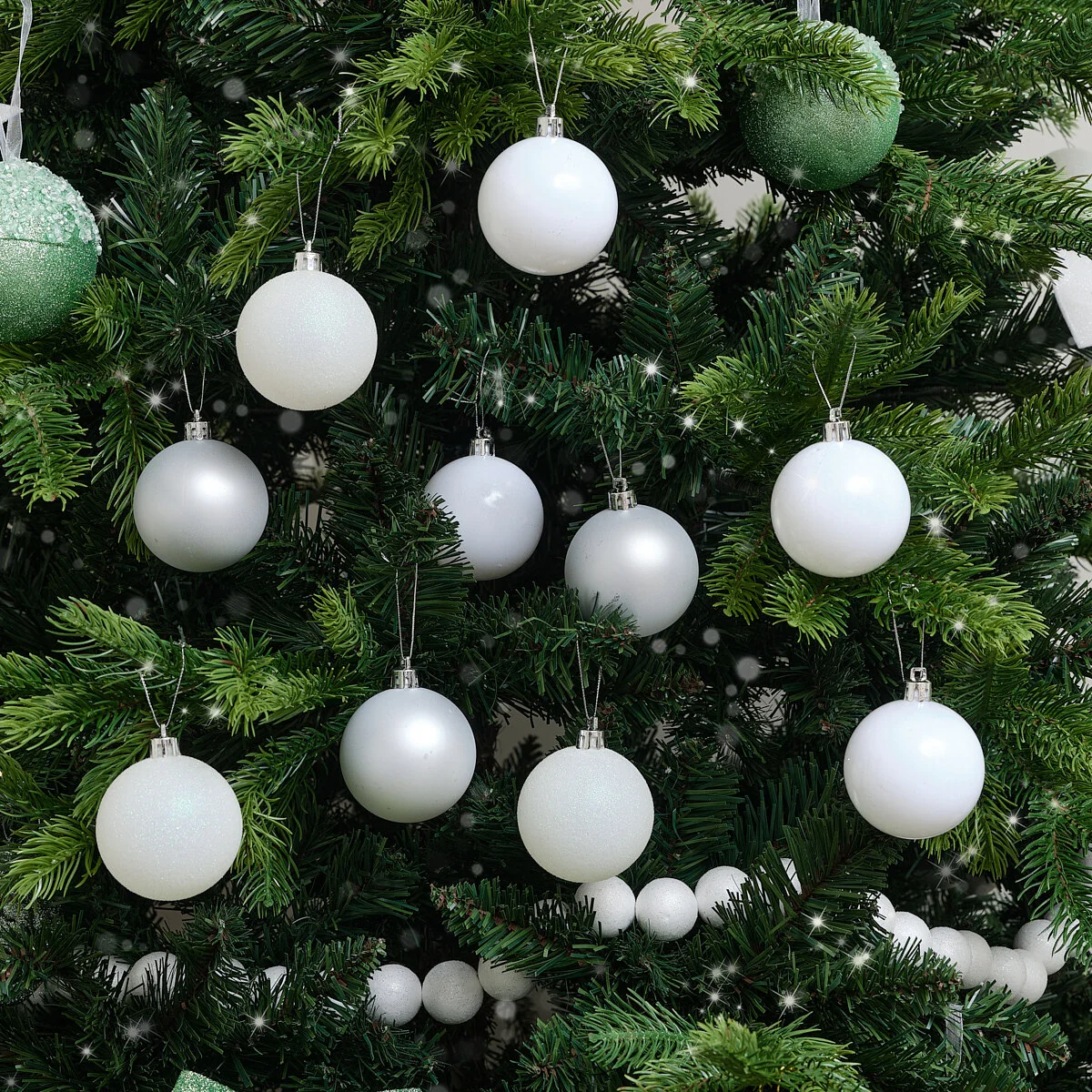 Effective Set of 10 Mixed Glitter White and Silver Baubles – 6cm Relaxed