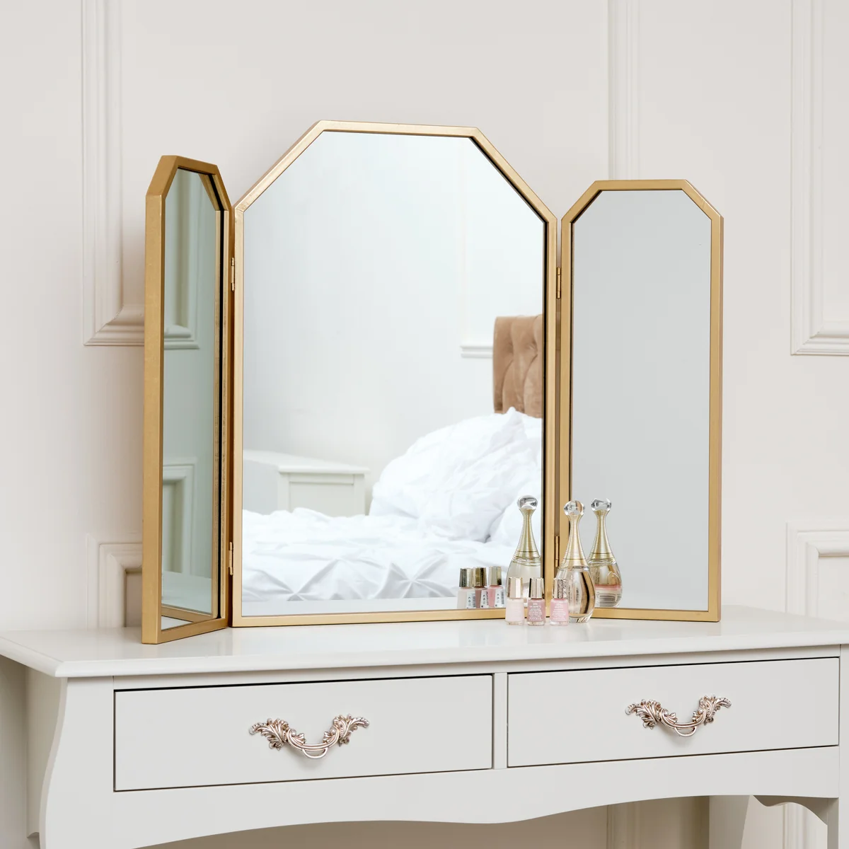 Breathable Gold Hexagon Triple Dressing Table Mirror 82cm x 59cm Original