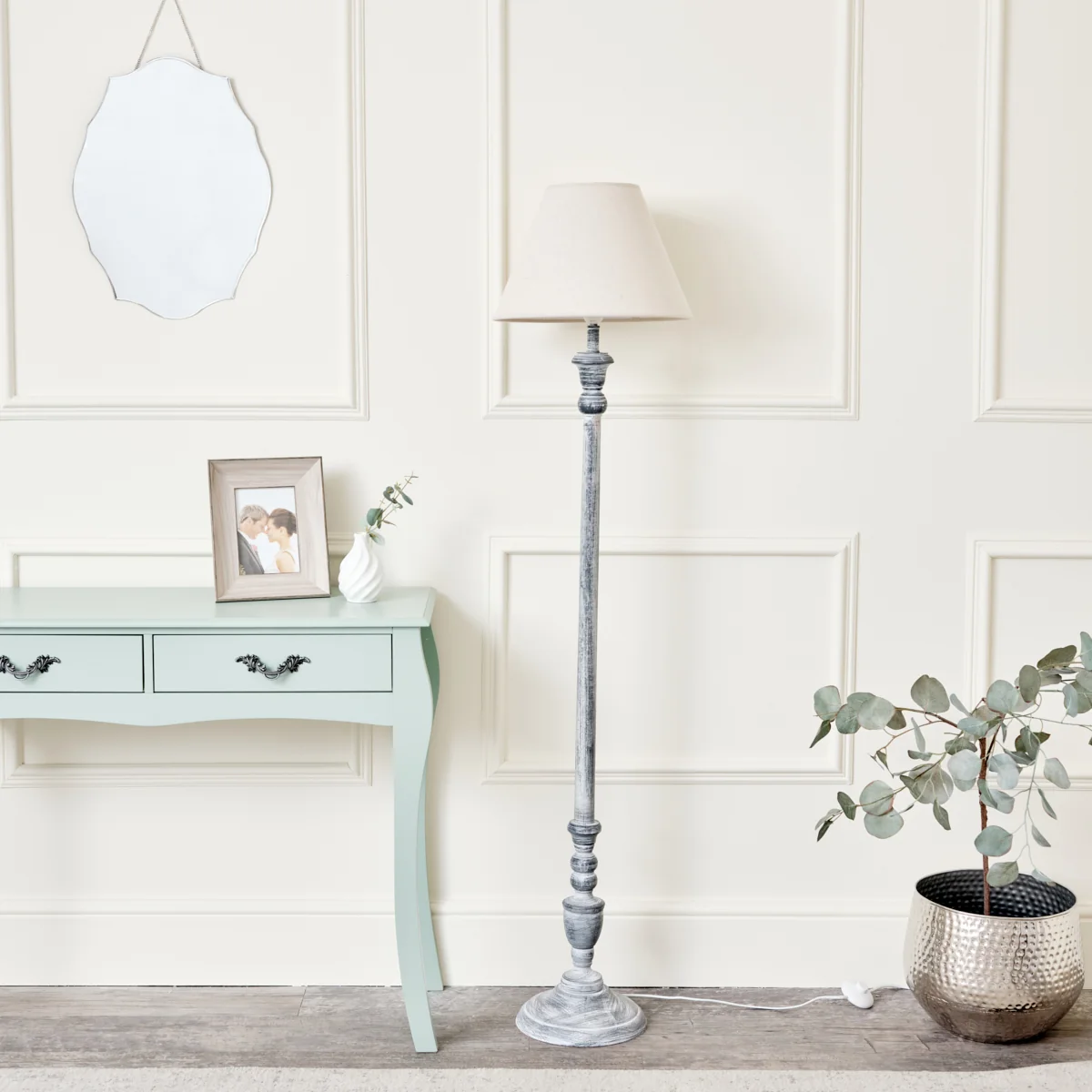 Selected Rustic Grey Floor Lamp with Linen Shade Professional