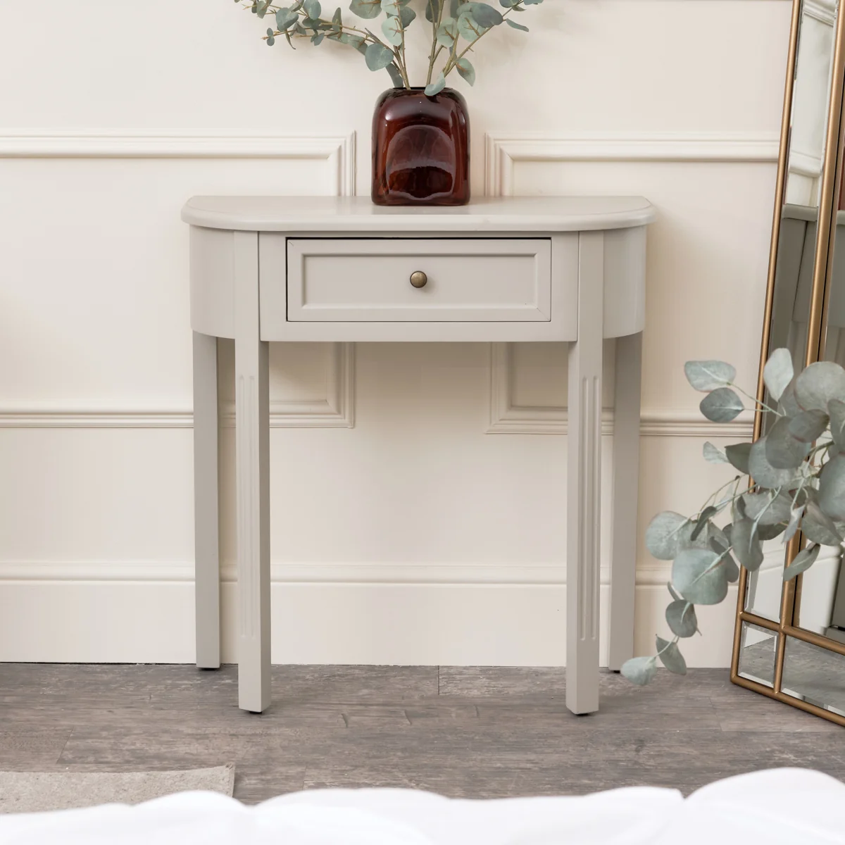 Relaxed Grey Half Moon Table – Daventry Taupe-Grey Range Clean