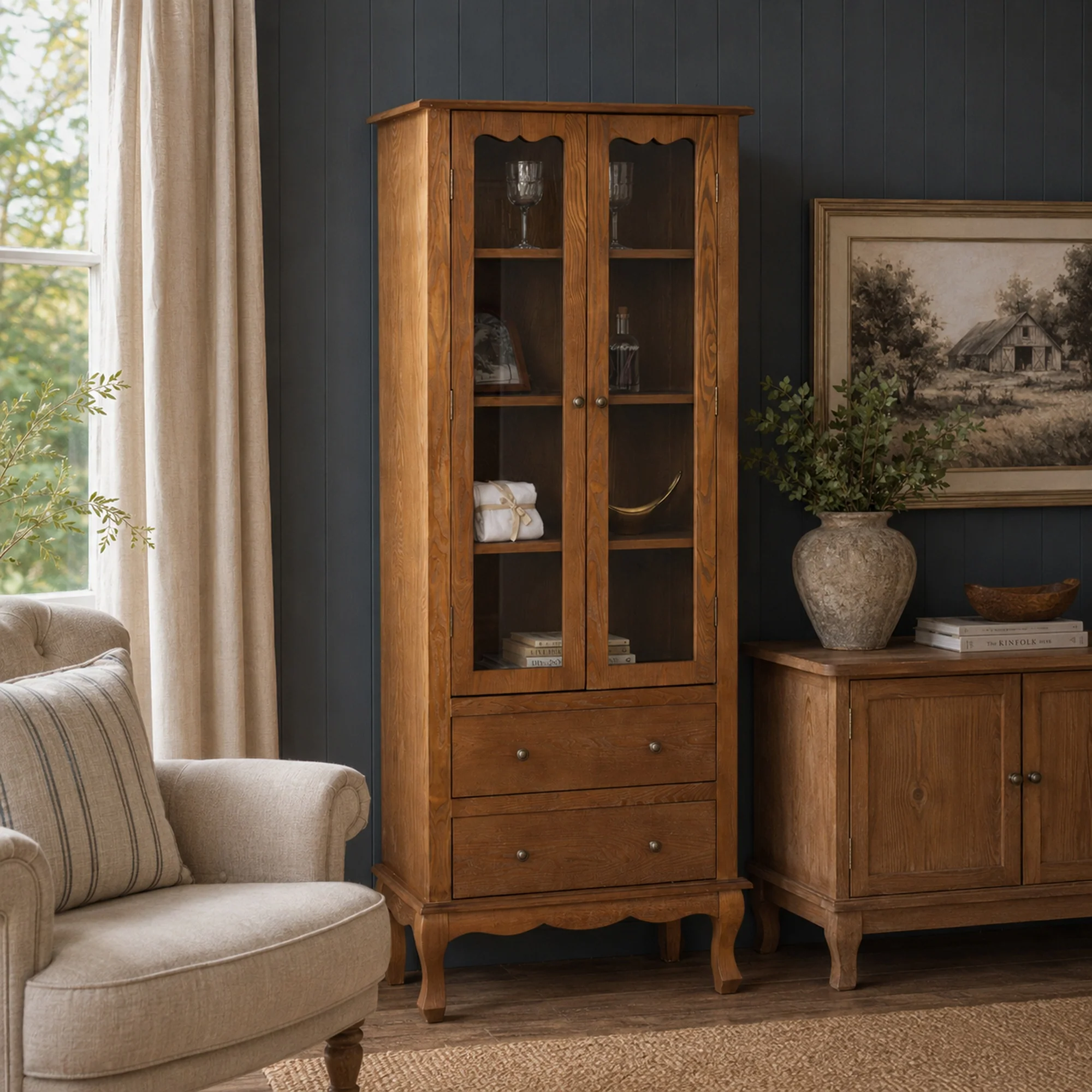 Sustainable Tall standing Dark Wood Display Cabinet – Ashwell Range Fast