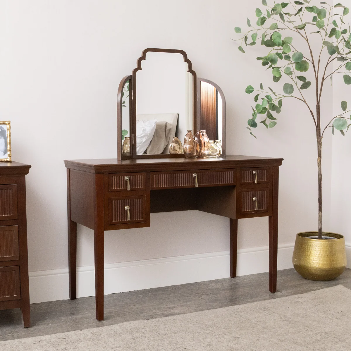 Premium Material Dark Wood Reeded Dressing Table Mirror Set – Georgian Range Outstanding