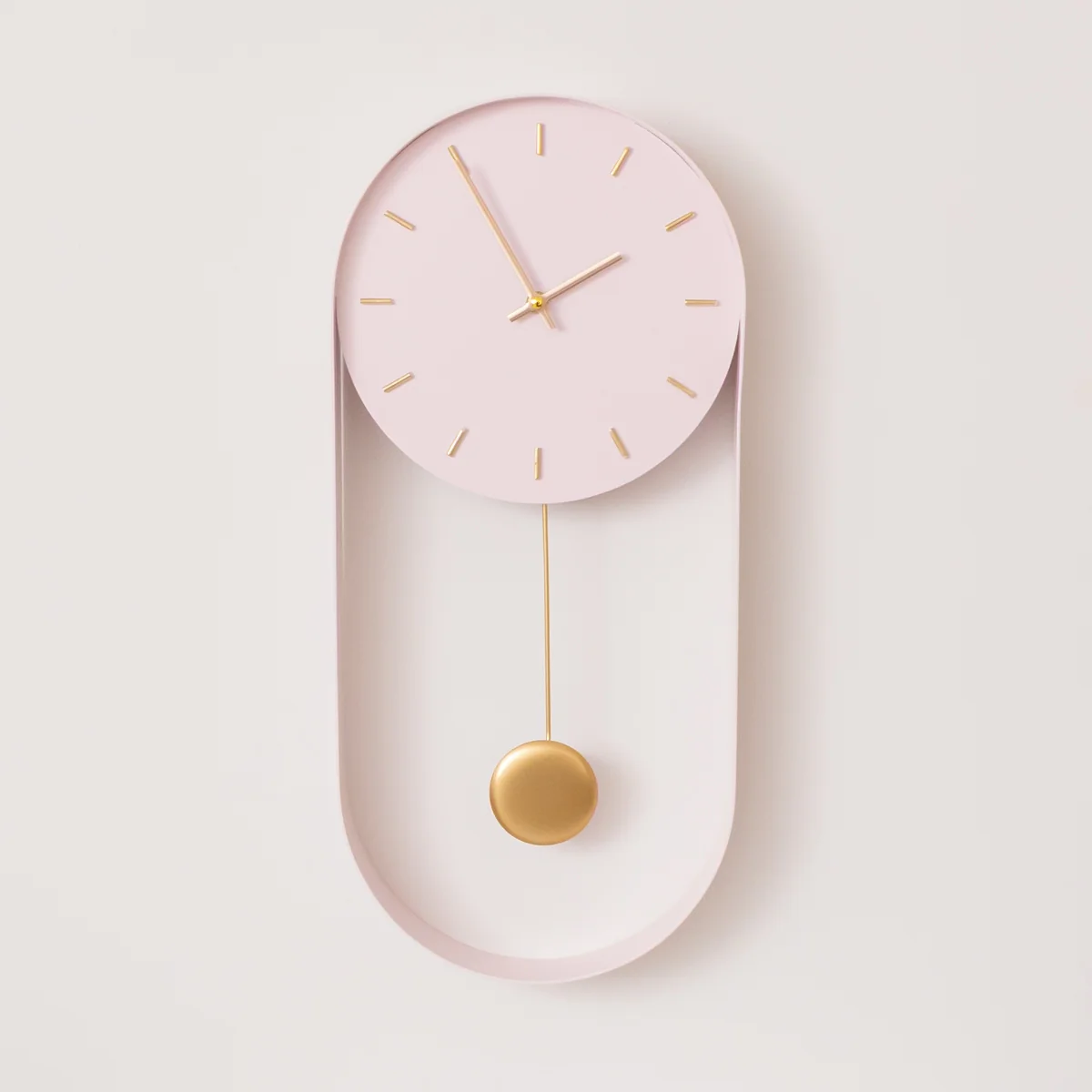 Consistent Pale Pink Gold Pendulum Metal Analogue Wall Clock – 20cm x 55cm Artisan