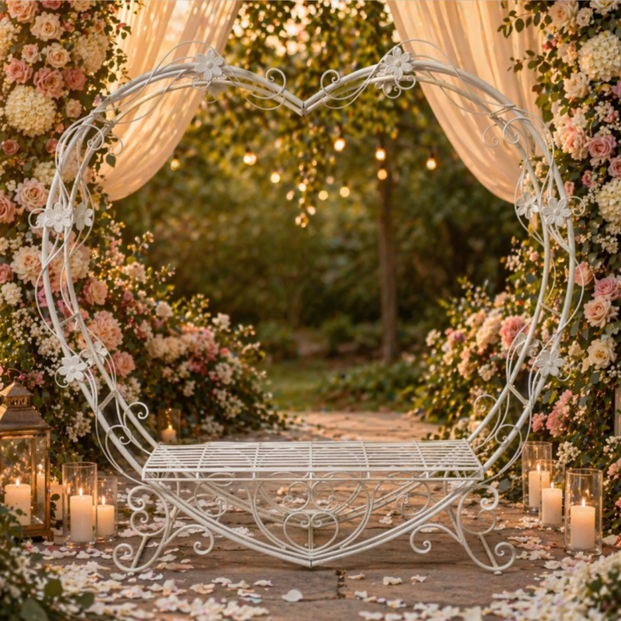 Versatile Extra Large Rustic White Metal Love Heart Bench Convenient
