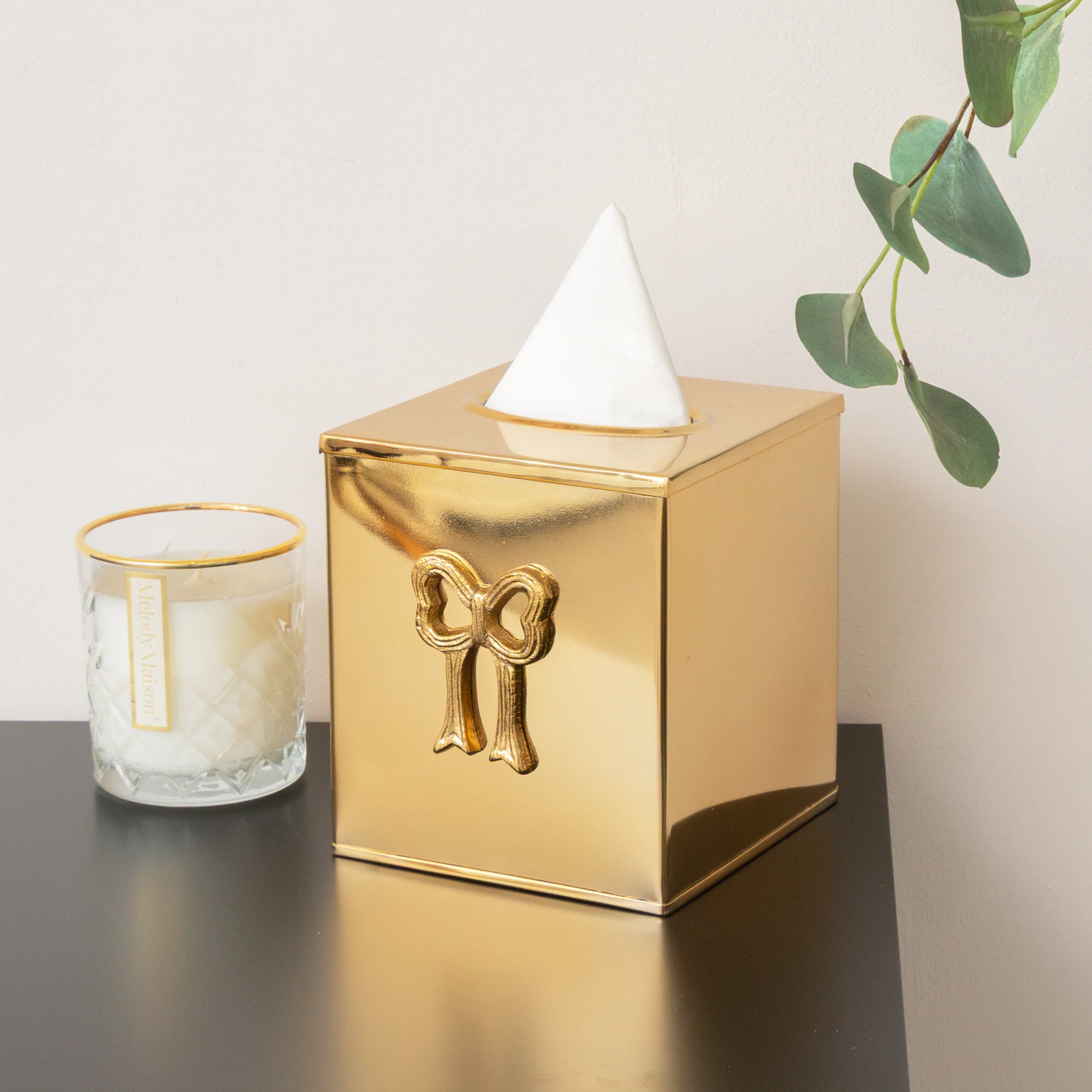 Versatile Metallic Gold Metal Bow Tissue Box Dependable