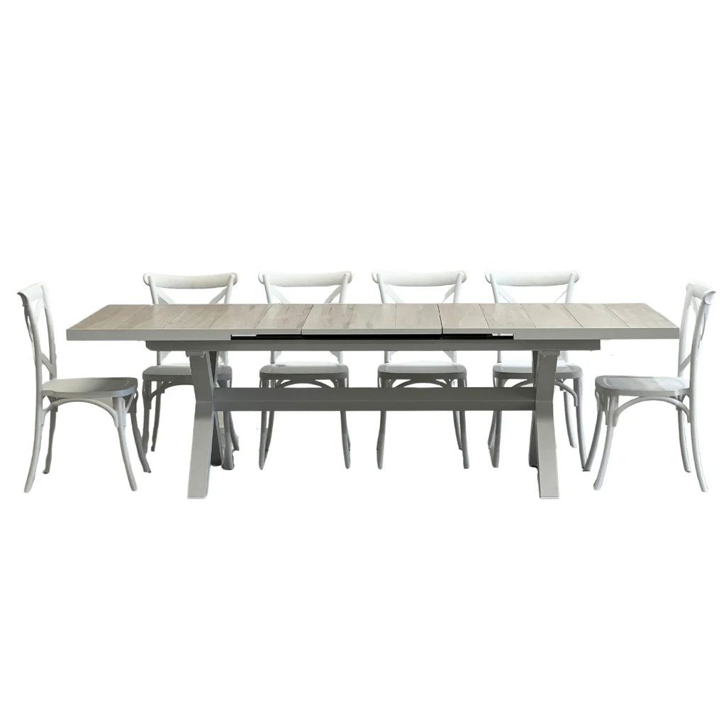 Detailed Sultan Heritage 11 Piece Extension Outdoor Dining Setting White Exceptional