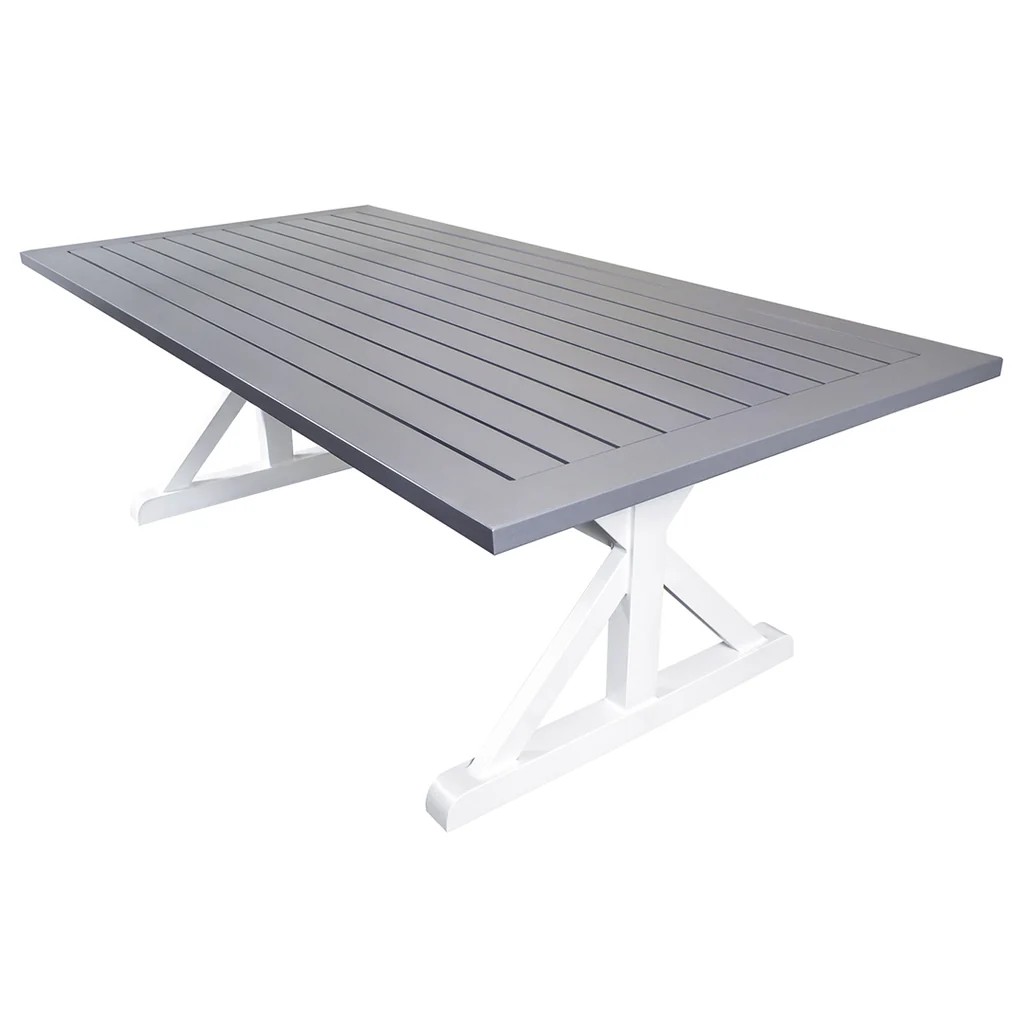 Fashionable Bridgeport 1800 Outdoor Dining Table White Frame – Graphite Top Lightweight