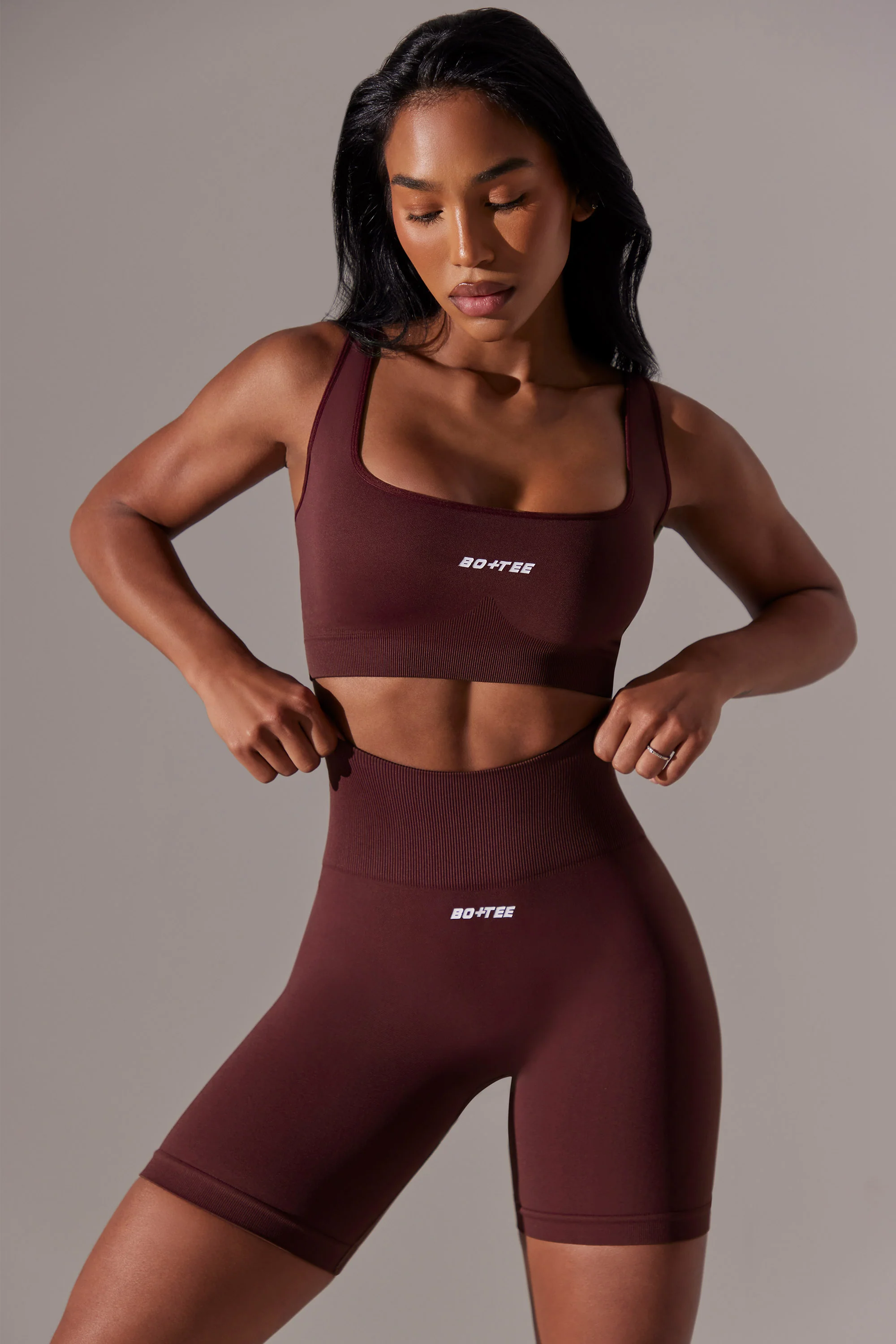 Smooth High Waist Super Sculpt Biker Shorts in Burgundy Top-Quality