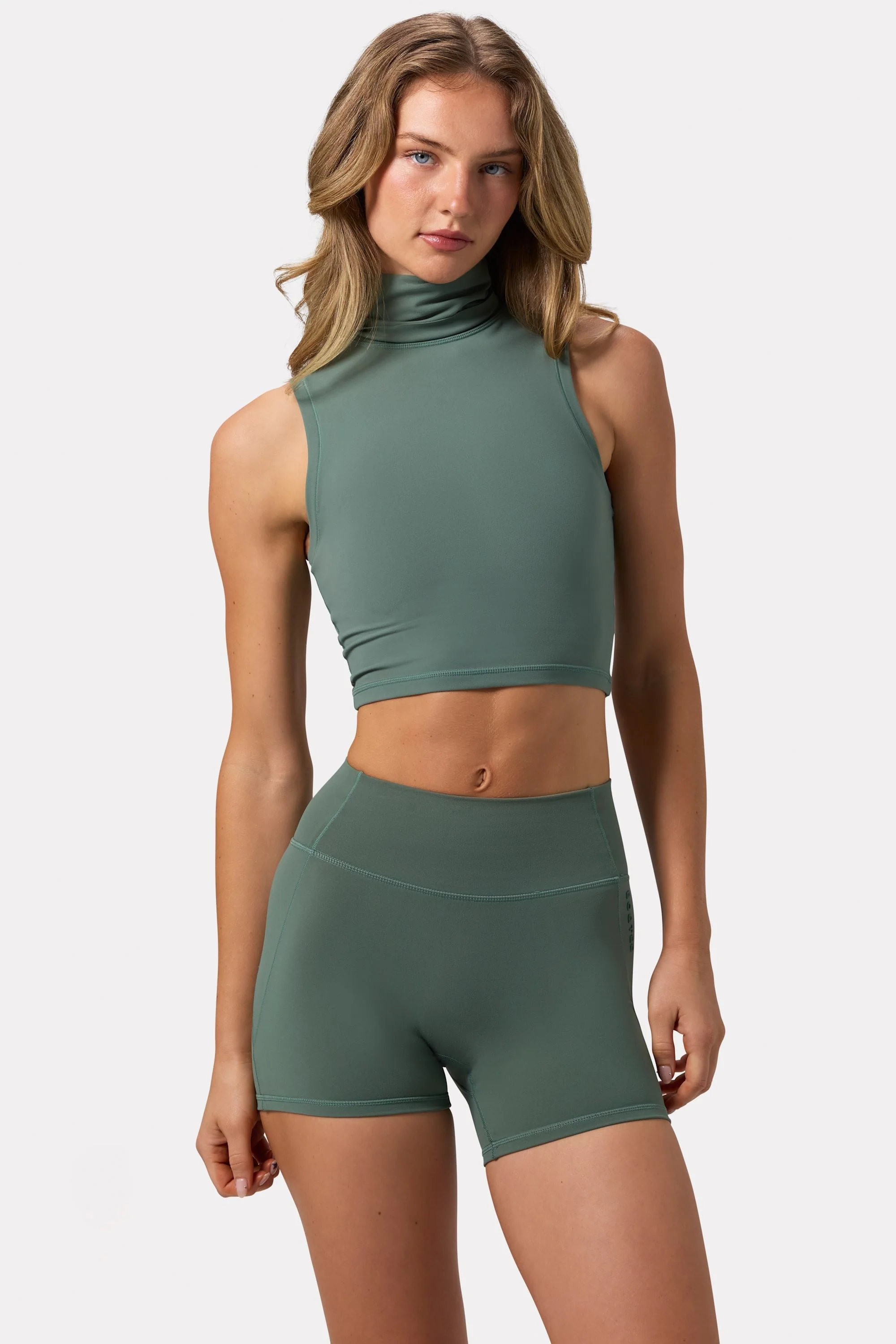 Outstanding Soft Active Turtleneck Tank Top in Khaki Reusable