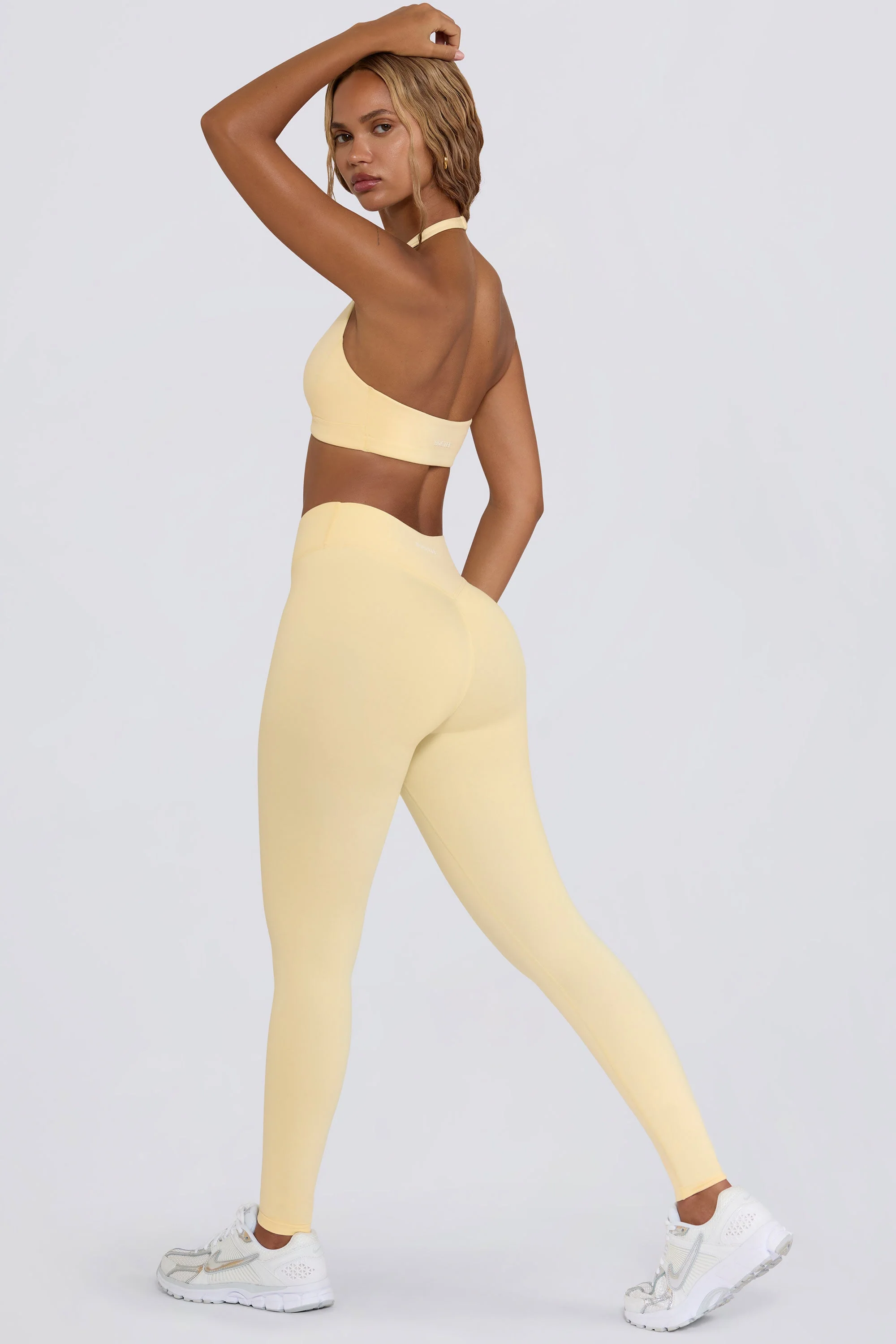 Unique Brushed Jersey Ruched Mid-Rise Leggings in Lemon Marl Sophisticated
