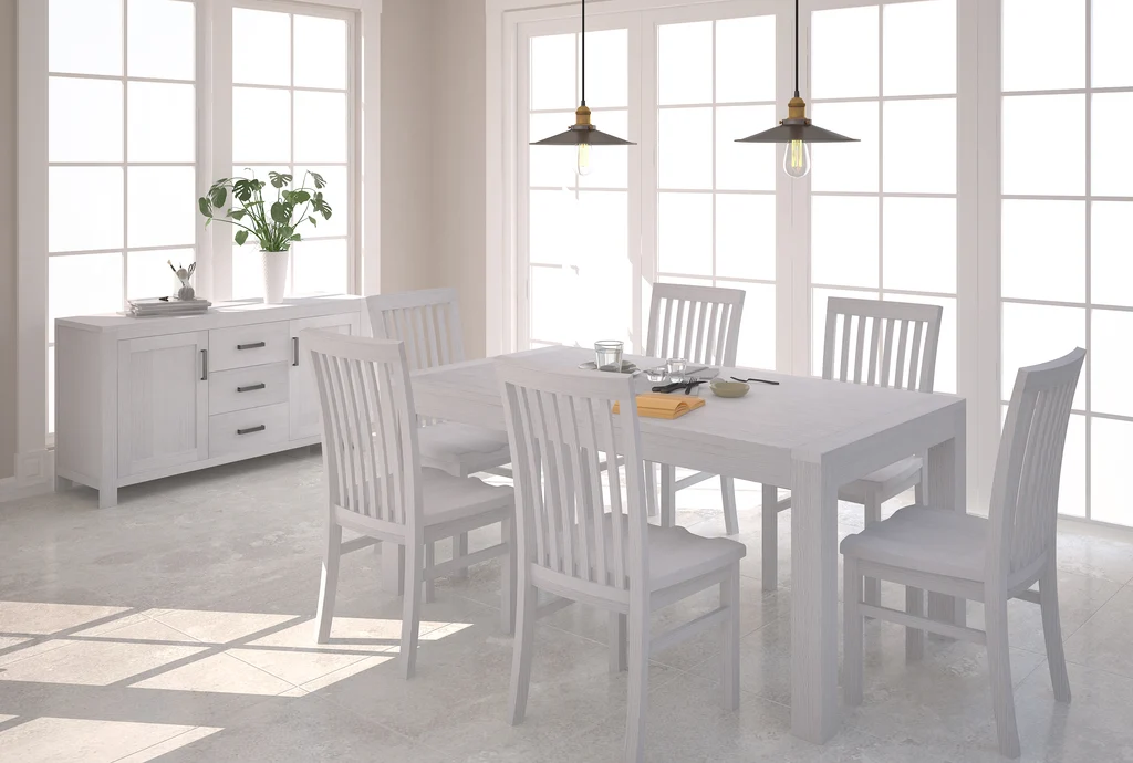 Responsible Madrid 7pce Dining Suite – Brushed White Superior