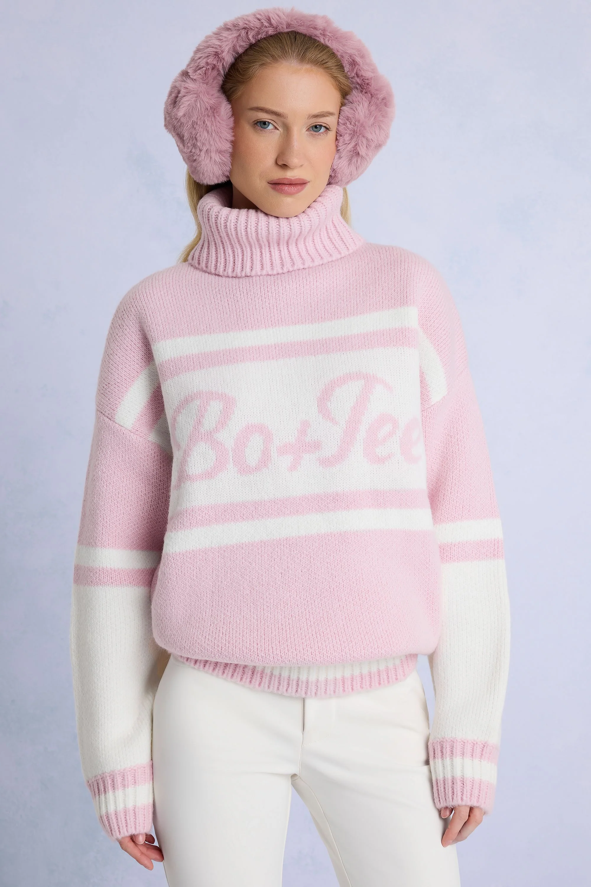 Consistent Knit Turtleneck Oversized Jumper in Powder Pink Specialty