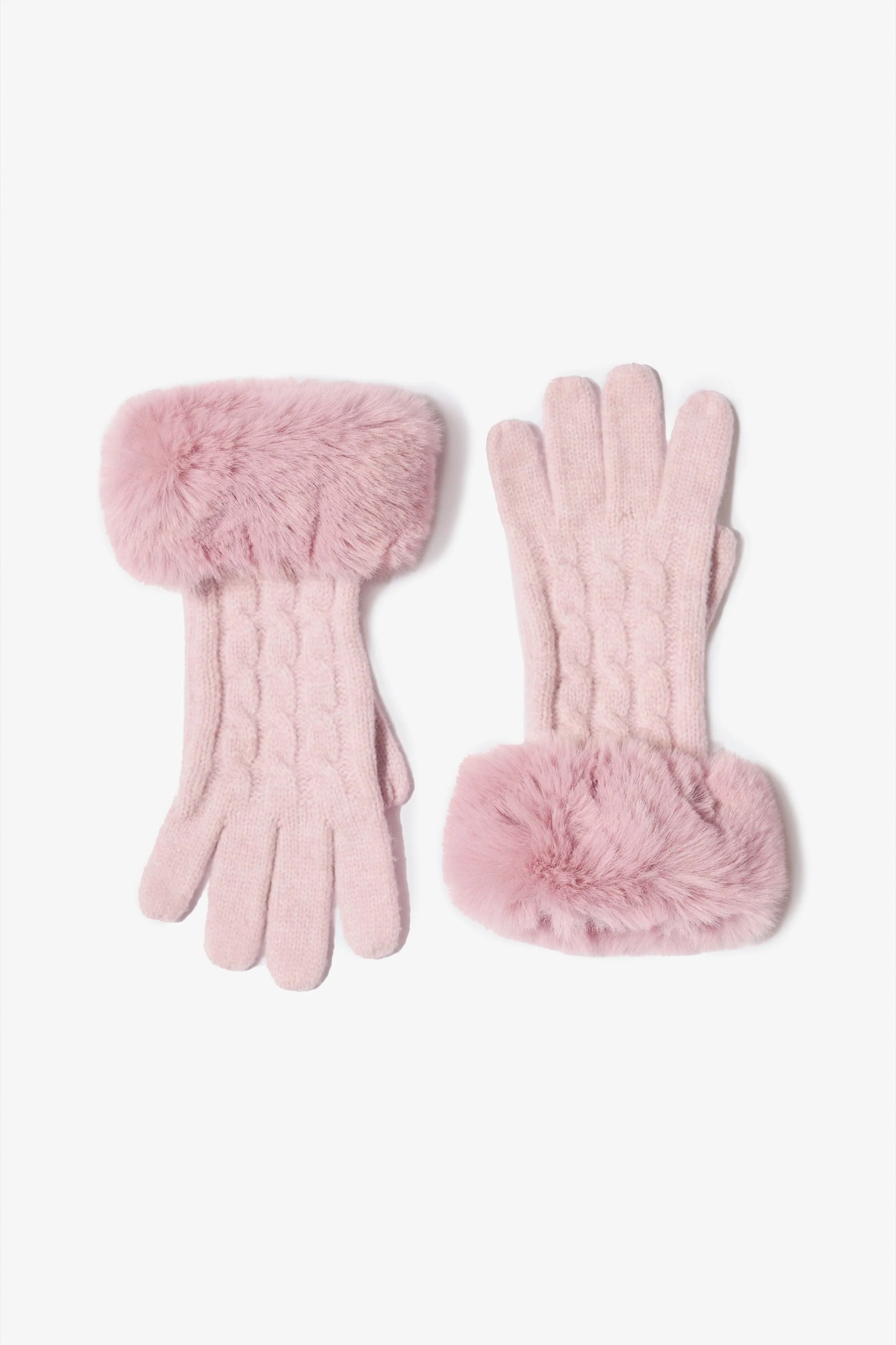 Refined Knit Faux-Fur Cuff Gloves in Powder Pink World-Class