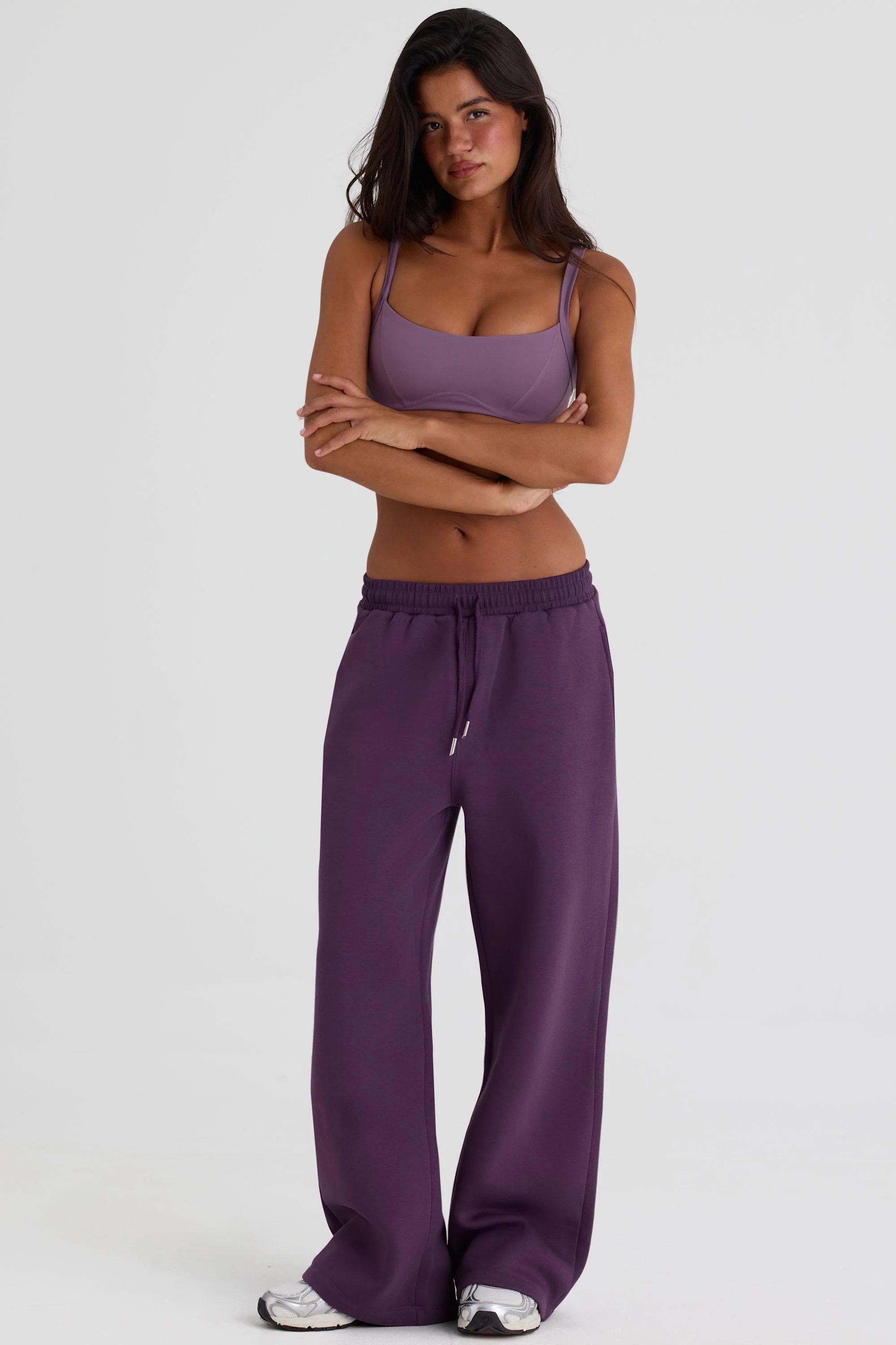Unique Brushed Jersey Wide-Leg Joggers in Plum Recyclable