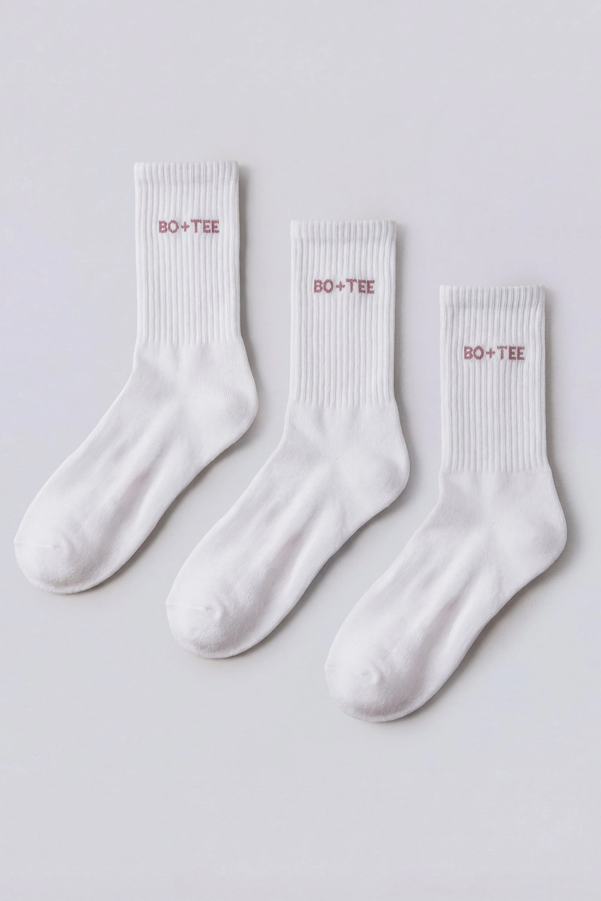 Innovative Ribbed Half-Crew 3-Pack Socks in White Pink Authentic
