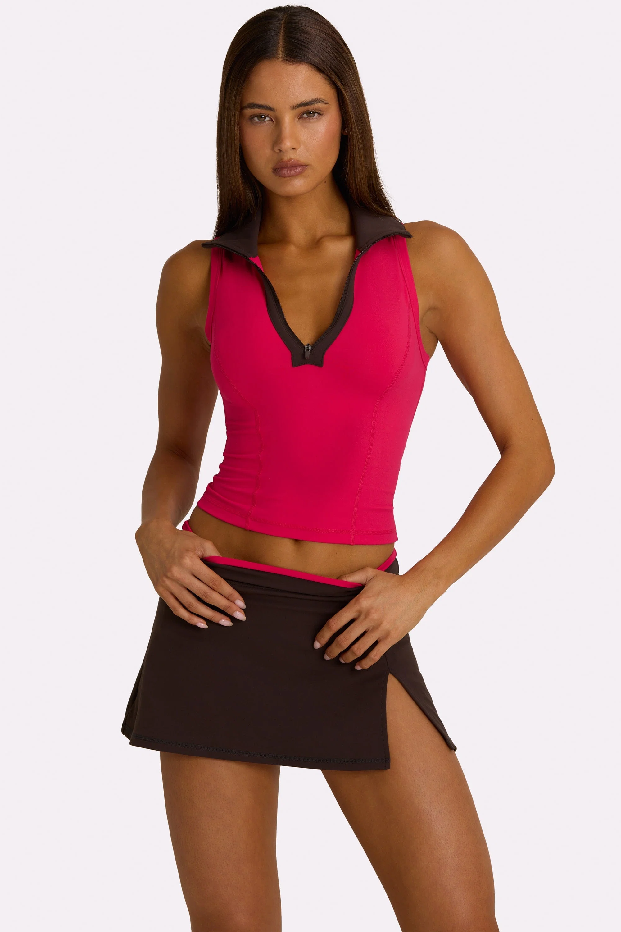Convenient Soft Active Collared Tank Top in Hot Pink Optimized
