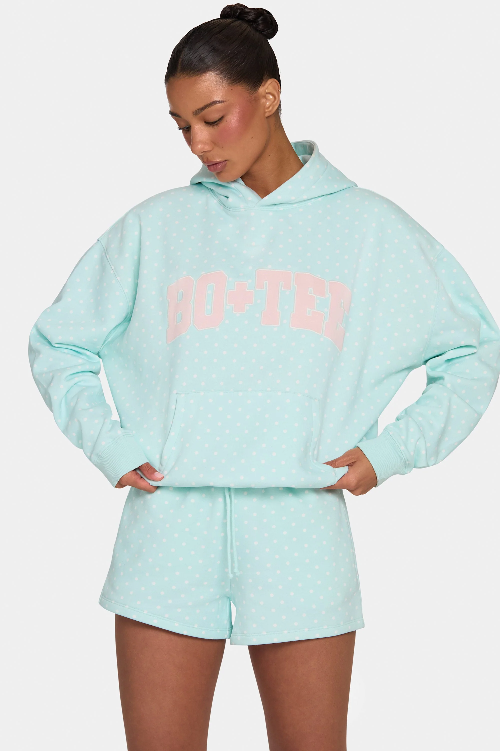 Stylish Oversized Applique Hoodie in Peppermint Polka Dot Certified