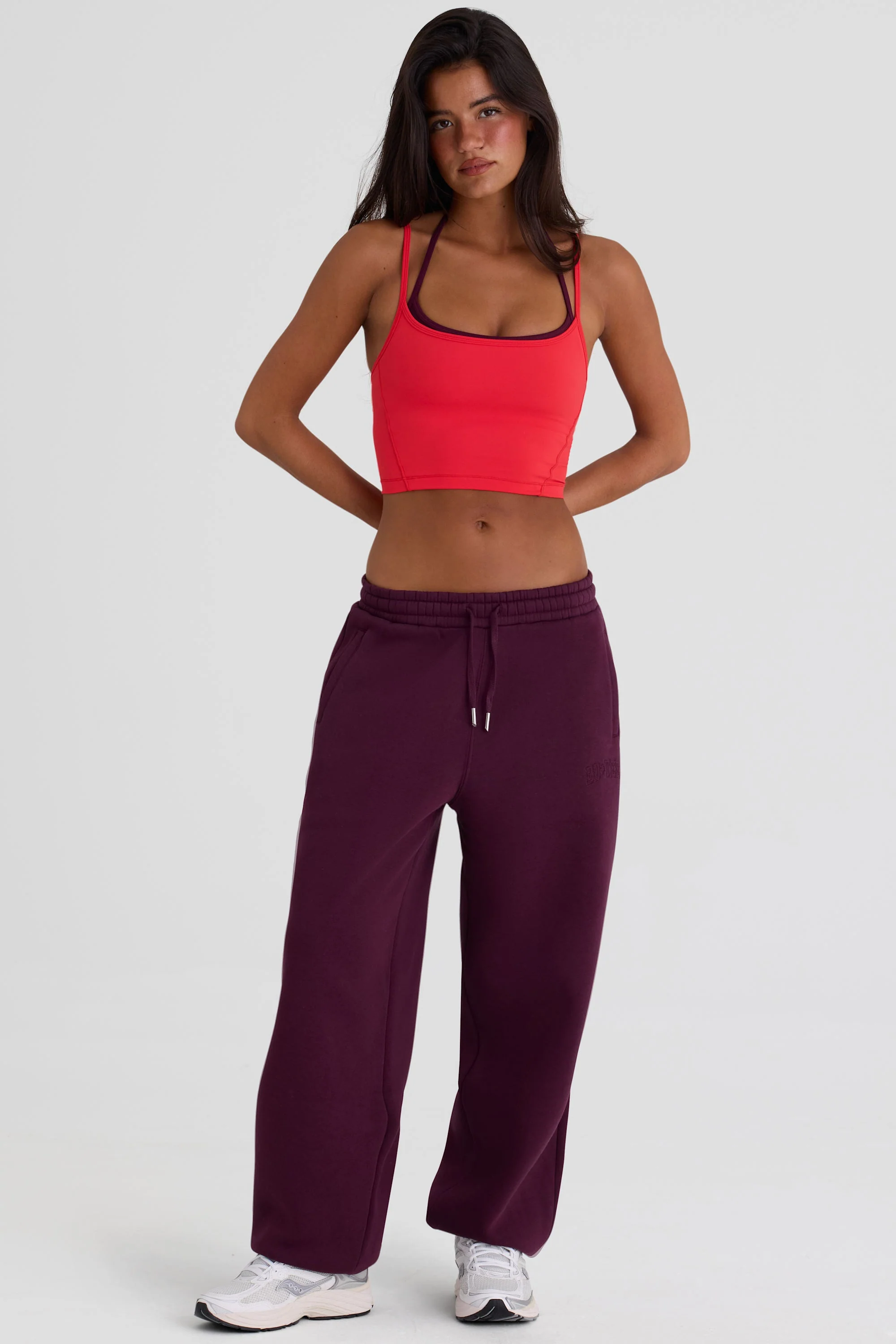 Crafted Brushed Cotton Jersey Mid-Rise Relaxed Joggers in Burgundy Fast