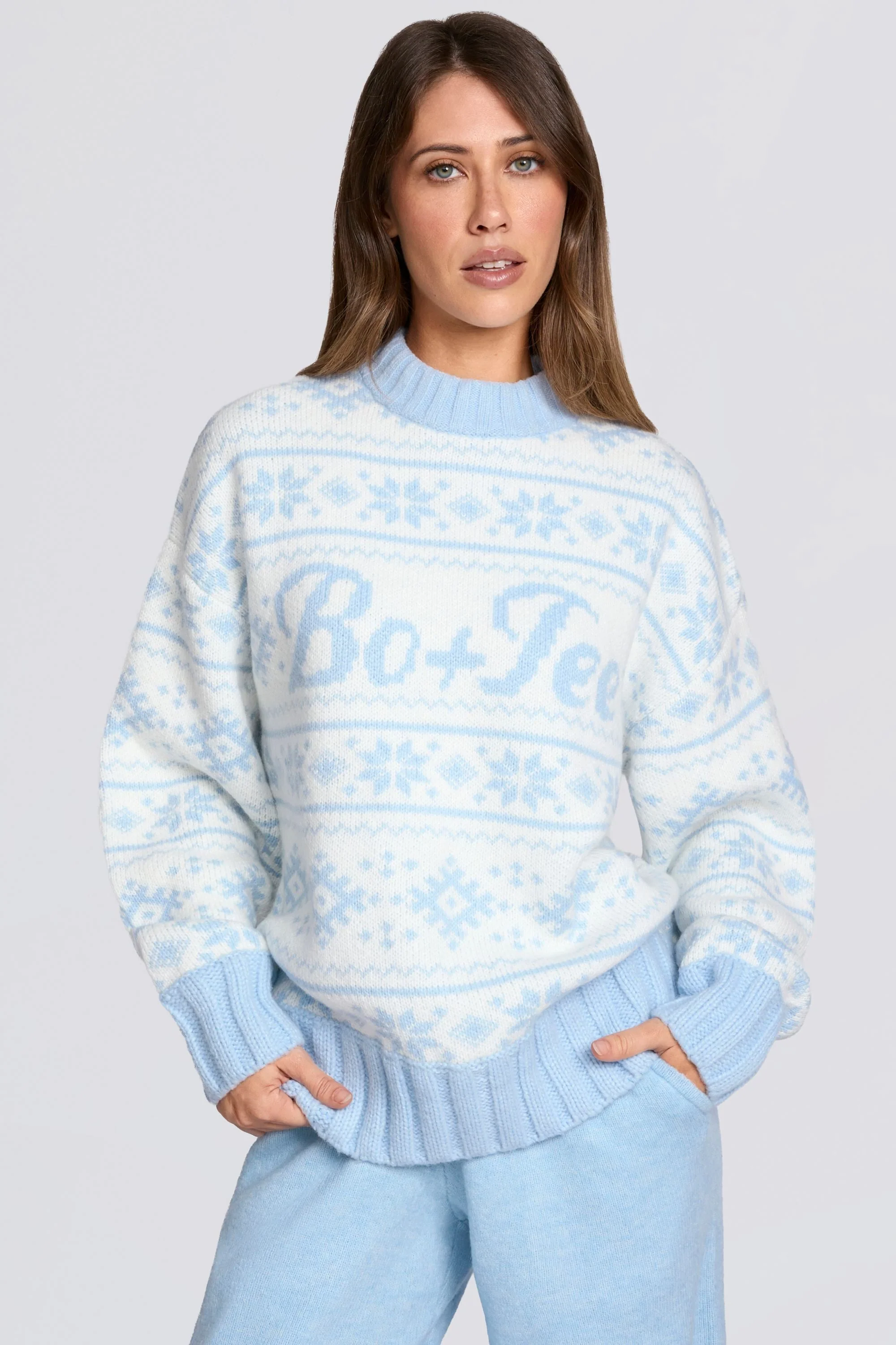 Exclusive Jacquard-Knit Oversized Jumper in Powder Blue Superior