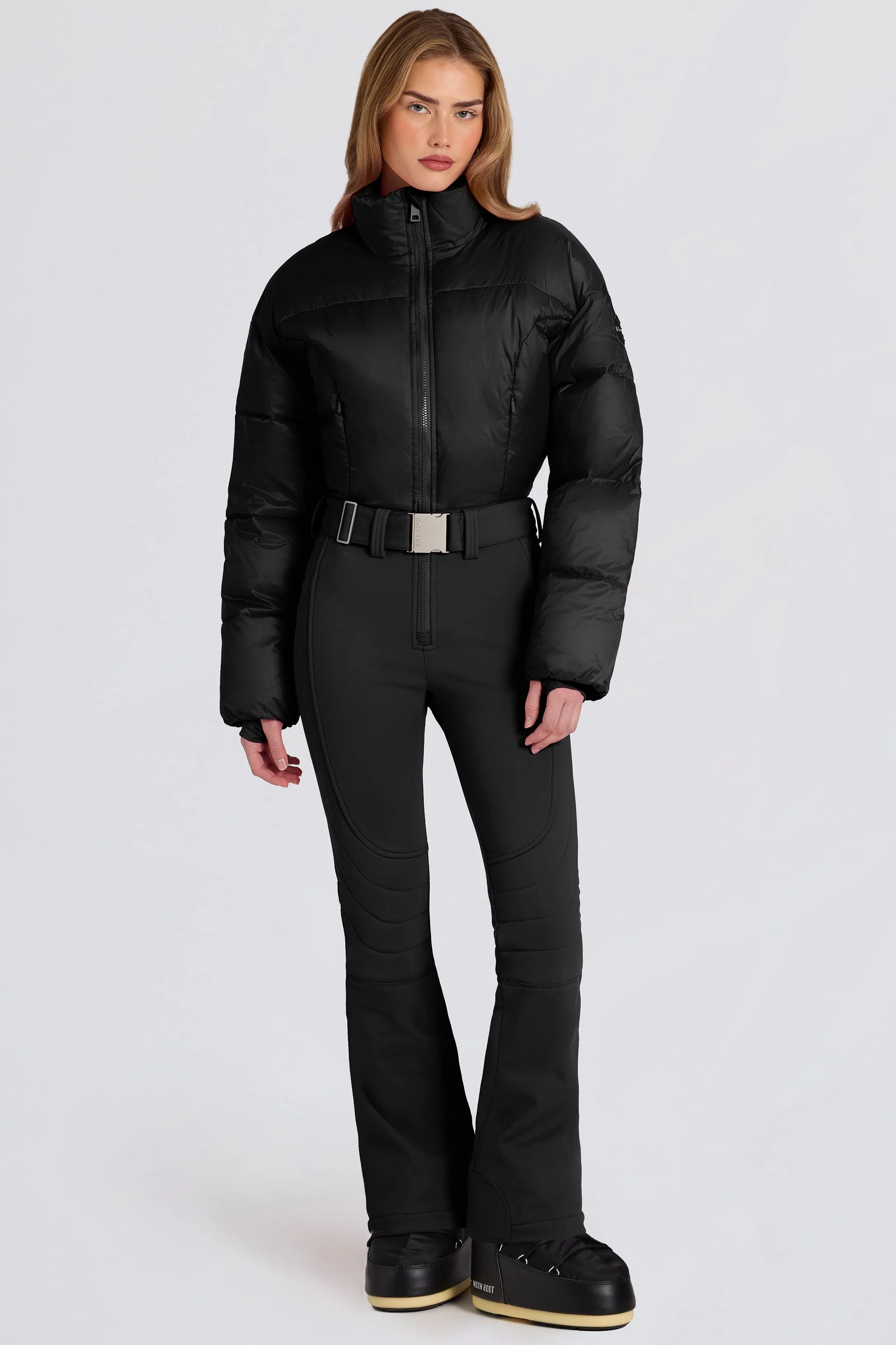 Soft Waterproof Padded Belted Ski Suit in Black High-Grade