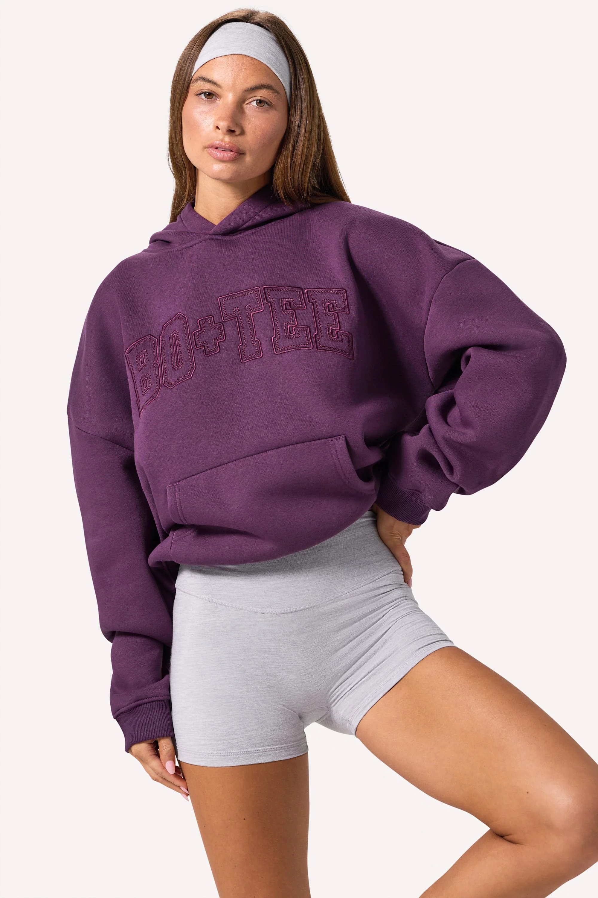 Top-Quality Embroidered Oversized Hoodie in Plum Prestigious