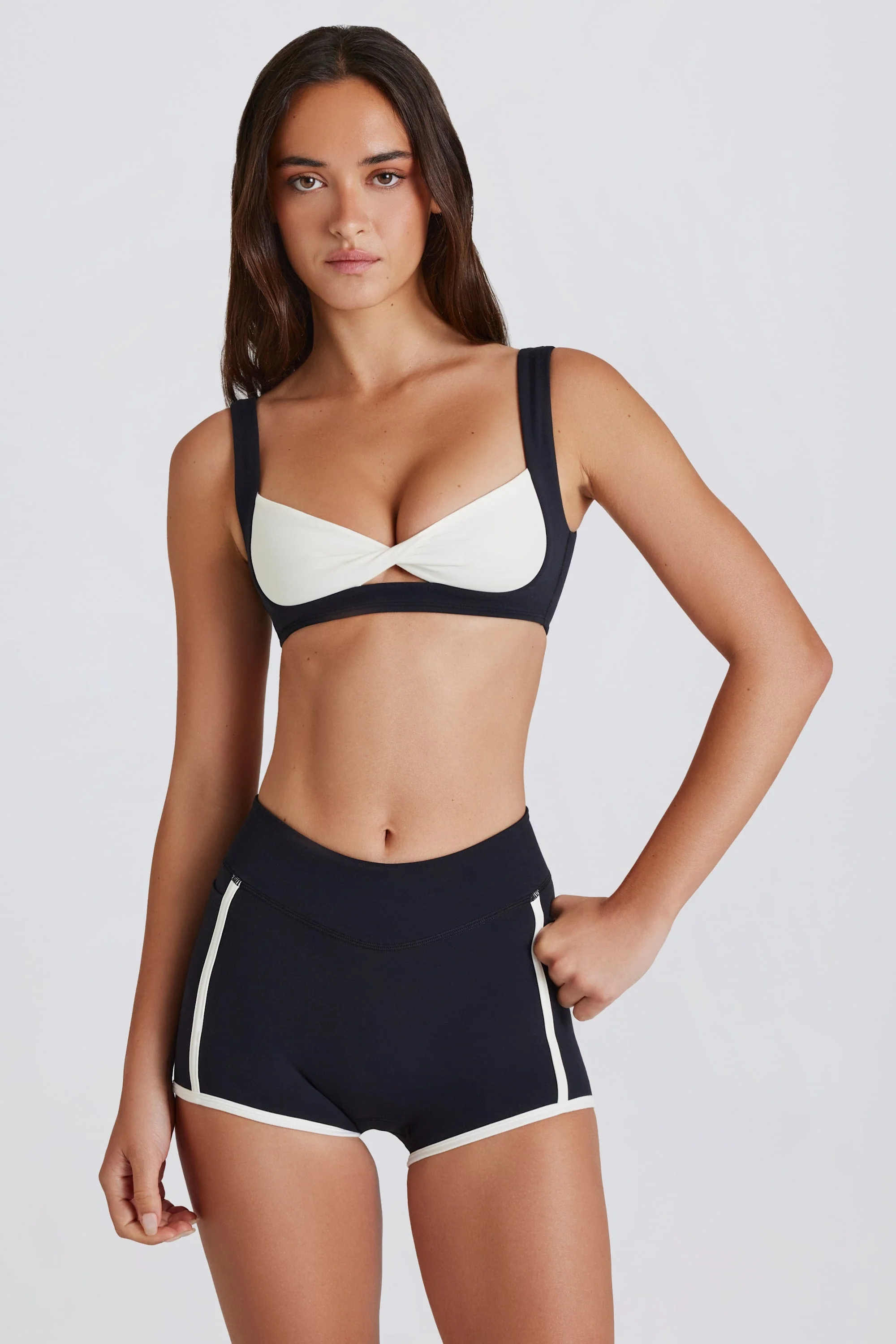 Luxury Soft Active Contrast Mini Shorts in Black Breathable