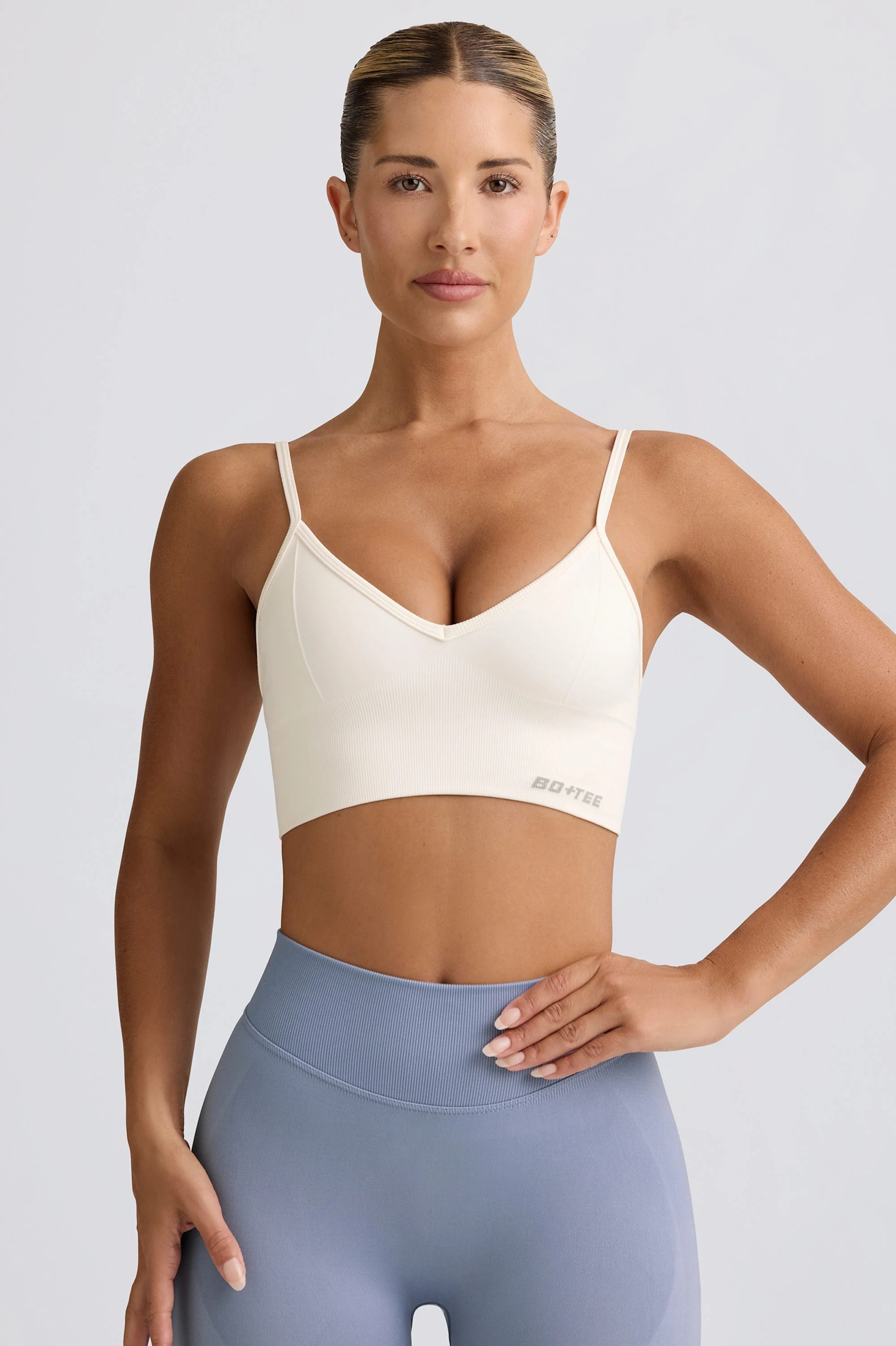 Solid Define Luxe V-Neck Sports Bra in White Casual