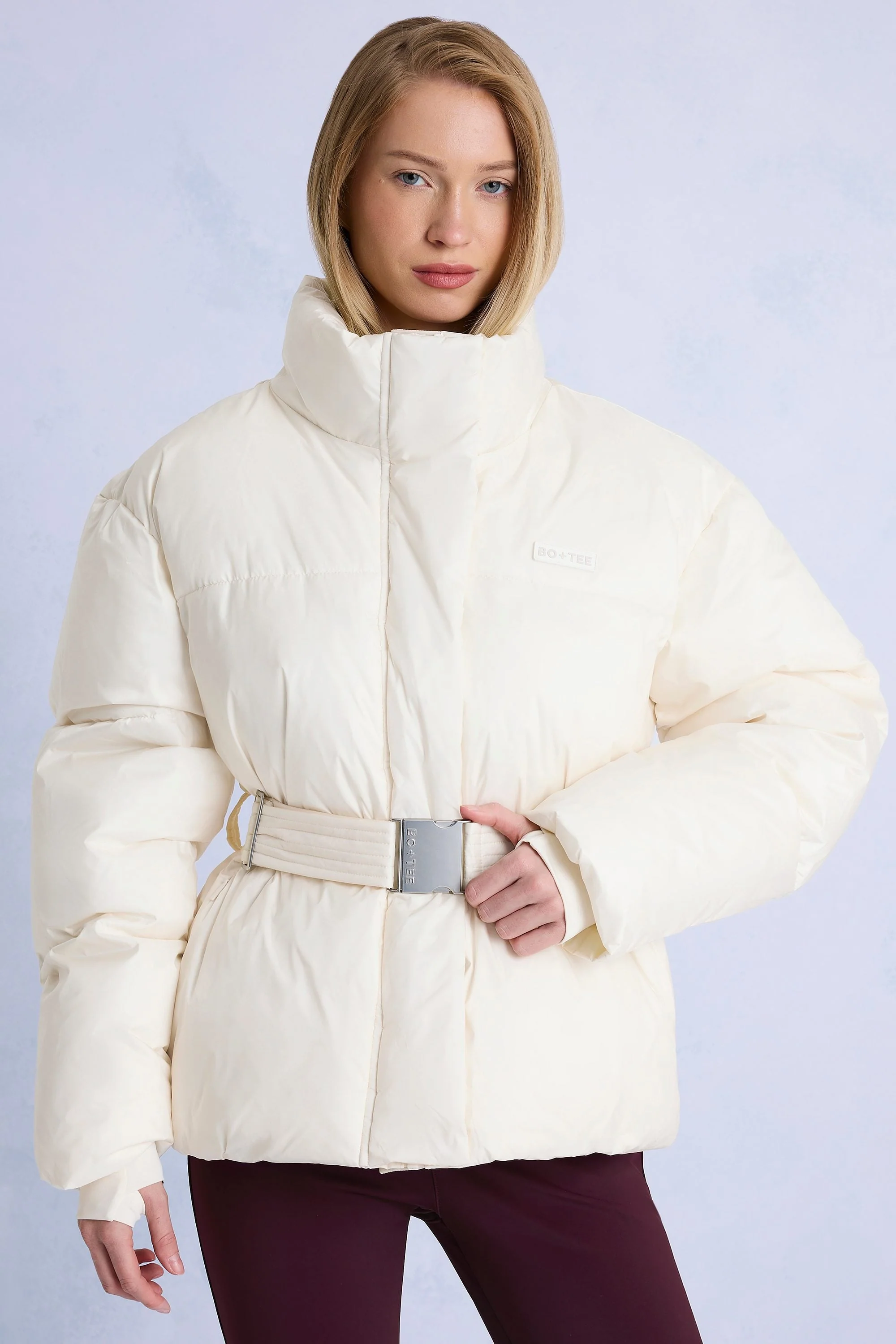 First-Class Waterproof Belted Oversized Ski Jacket in Ice Smooth