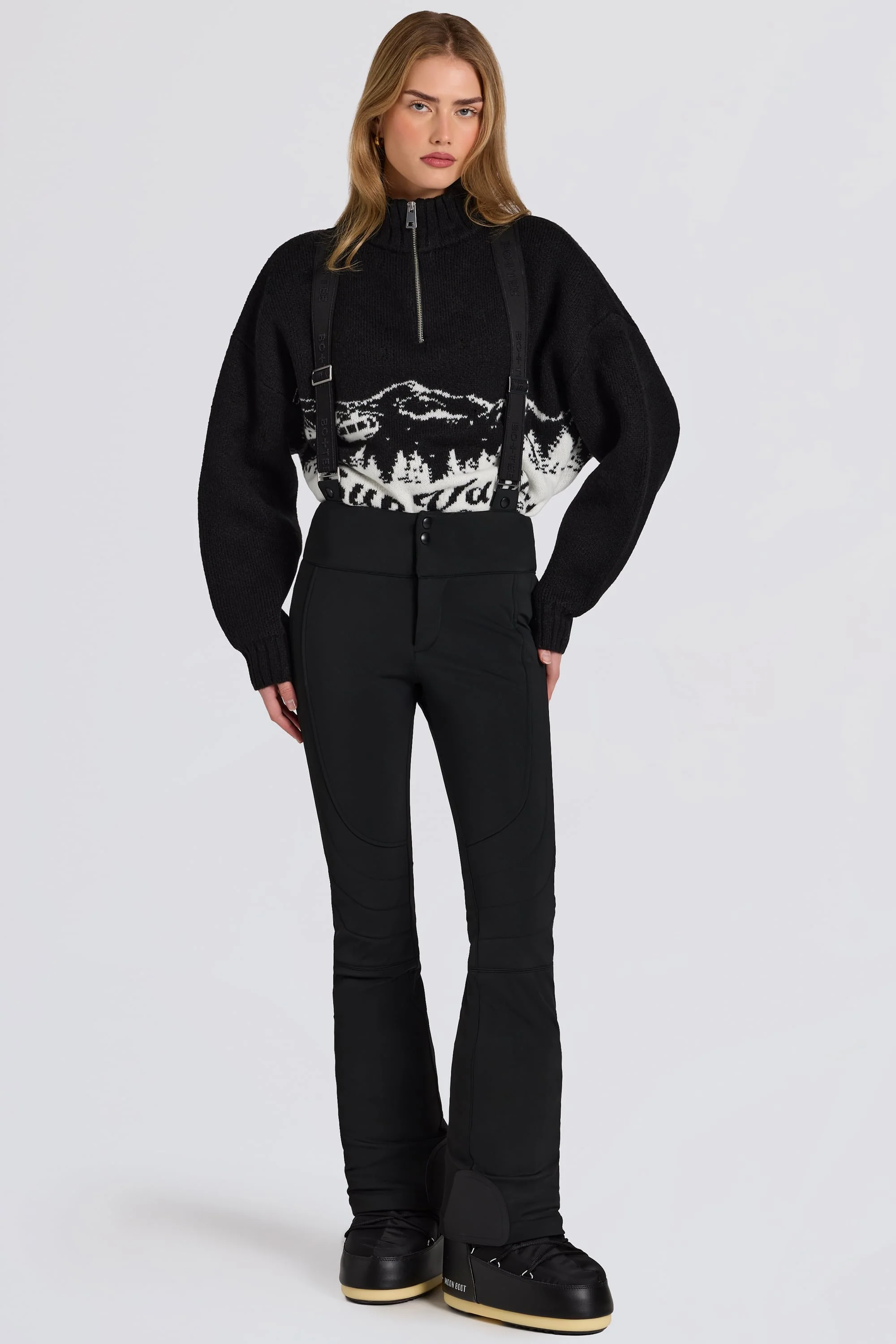 Specialty Waterproof High-Rise Salopettes with Suspenders in Black Lightweight