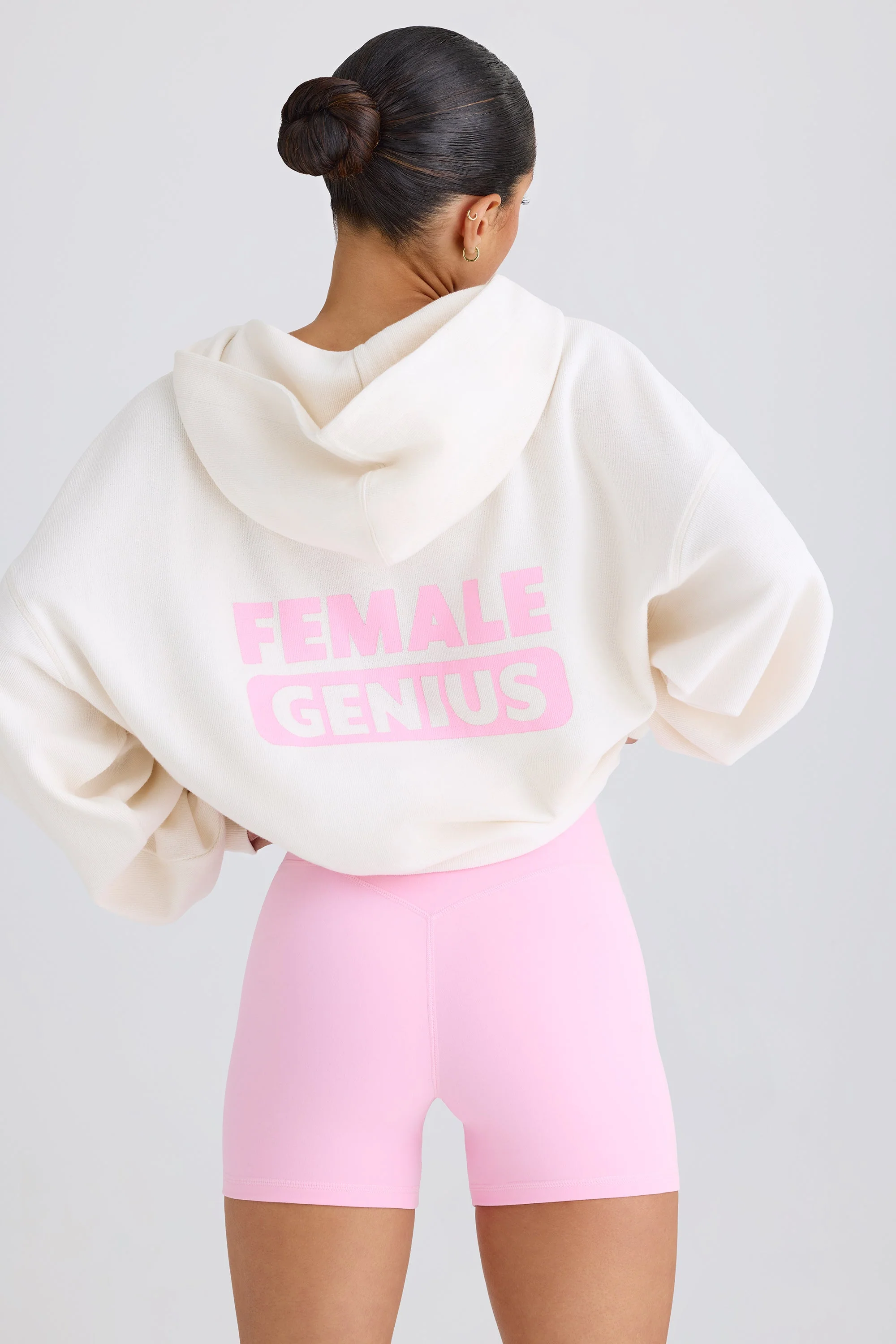 Professional Textured Cotton Jersey Graphic Print Hoodie in White Responsible