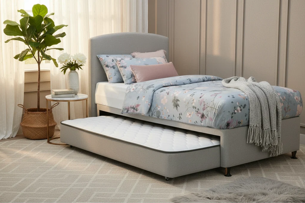 Durable Stay Over Trundle Bed Set with Banks Bedhead Functional