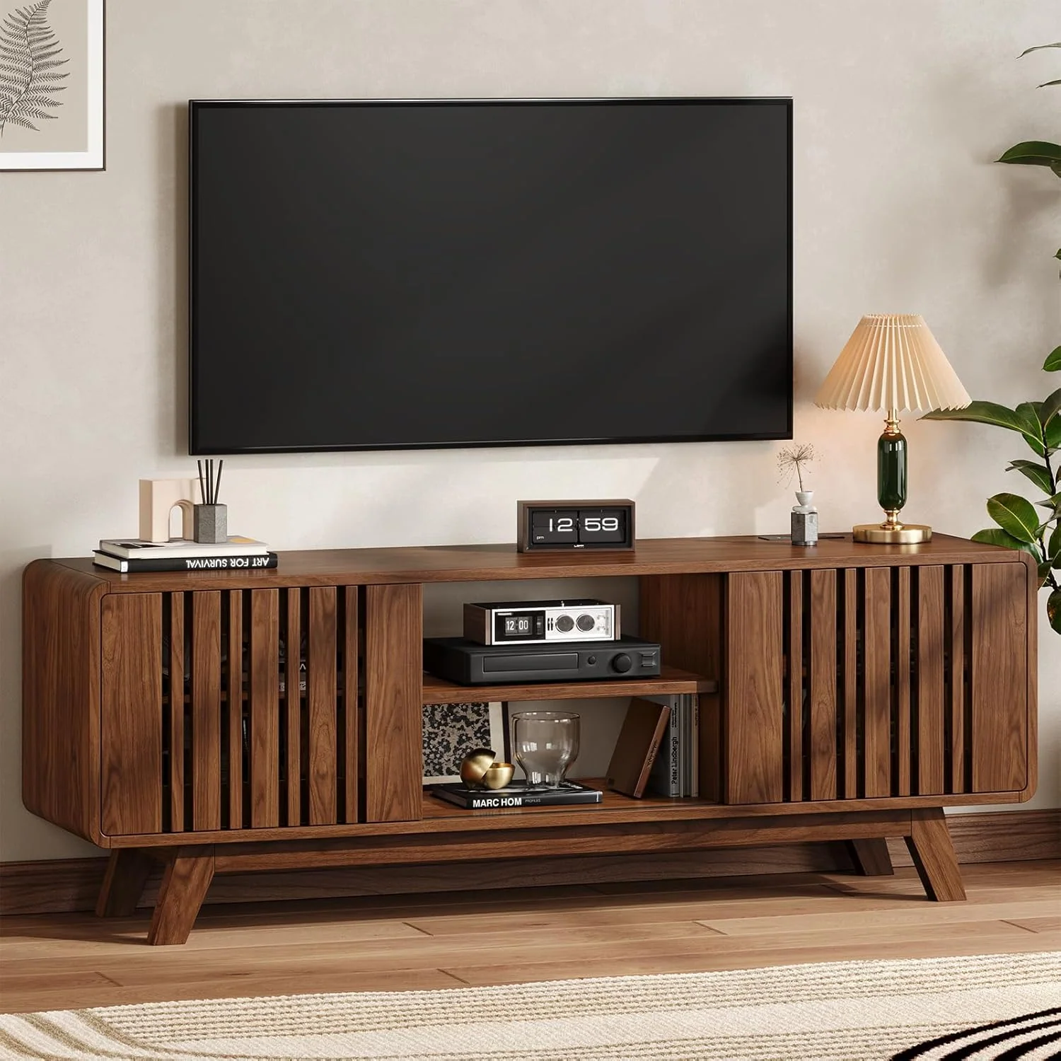 Exceptional TV Stand Television Stand with Power Outlet 63 Inches 70 Inches Entertainment Center with Sliding Grille Door Cabinets and Open ShelvesTV Stand Television Stand with Power Outlet 63 Inches 70 Inches Entertainment Center with Sliding Grille Door Cabinets and Open Shelves Official