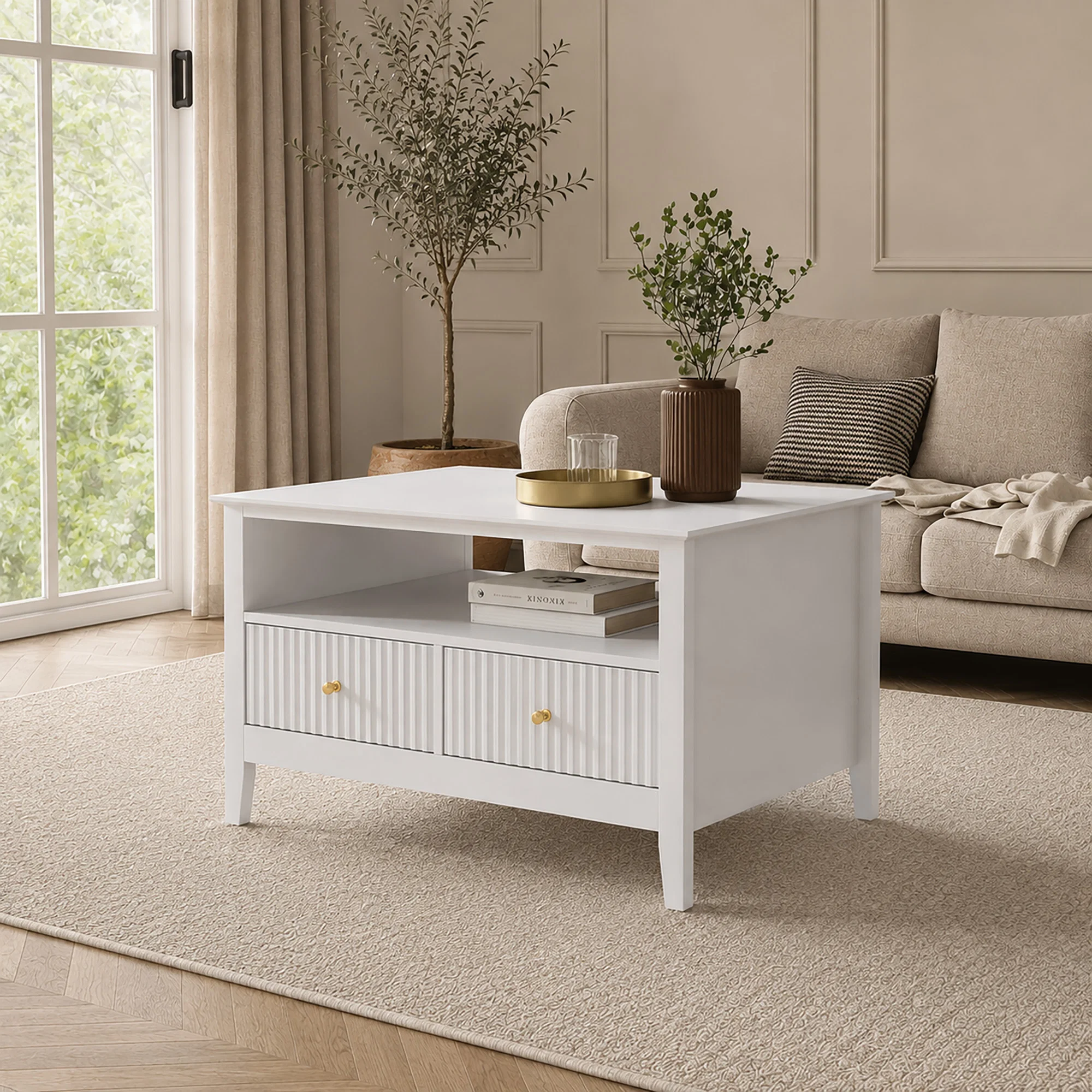 Innovative Fluted Four Drawer One Shelf Coffee Table – Hales White Range Healthy