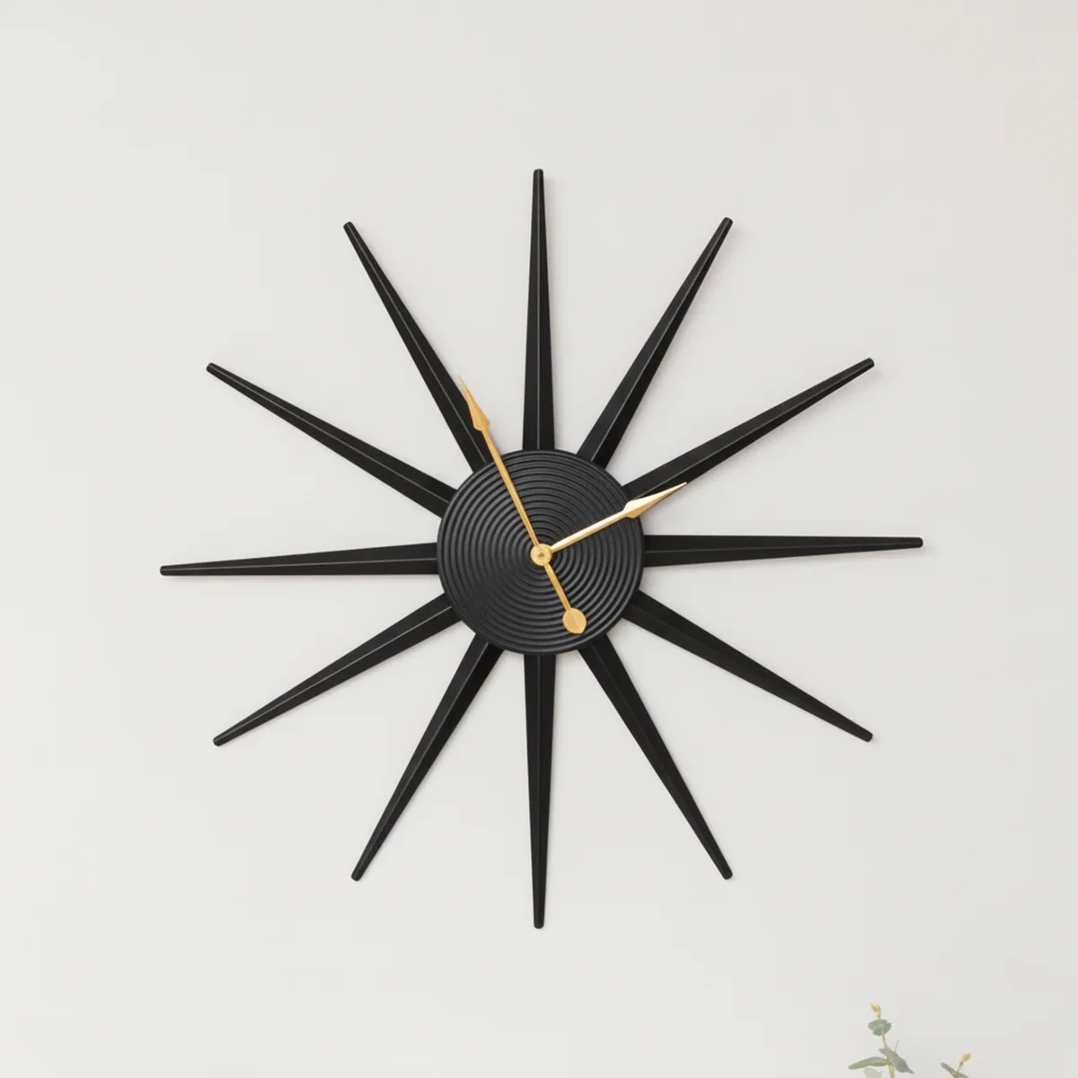 Enhanced Black Metal Starburst Detail Wall Clock – 60cm x 60cm Smooth