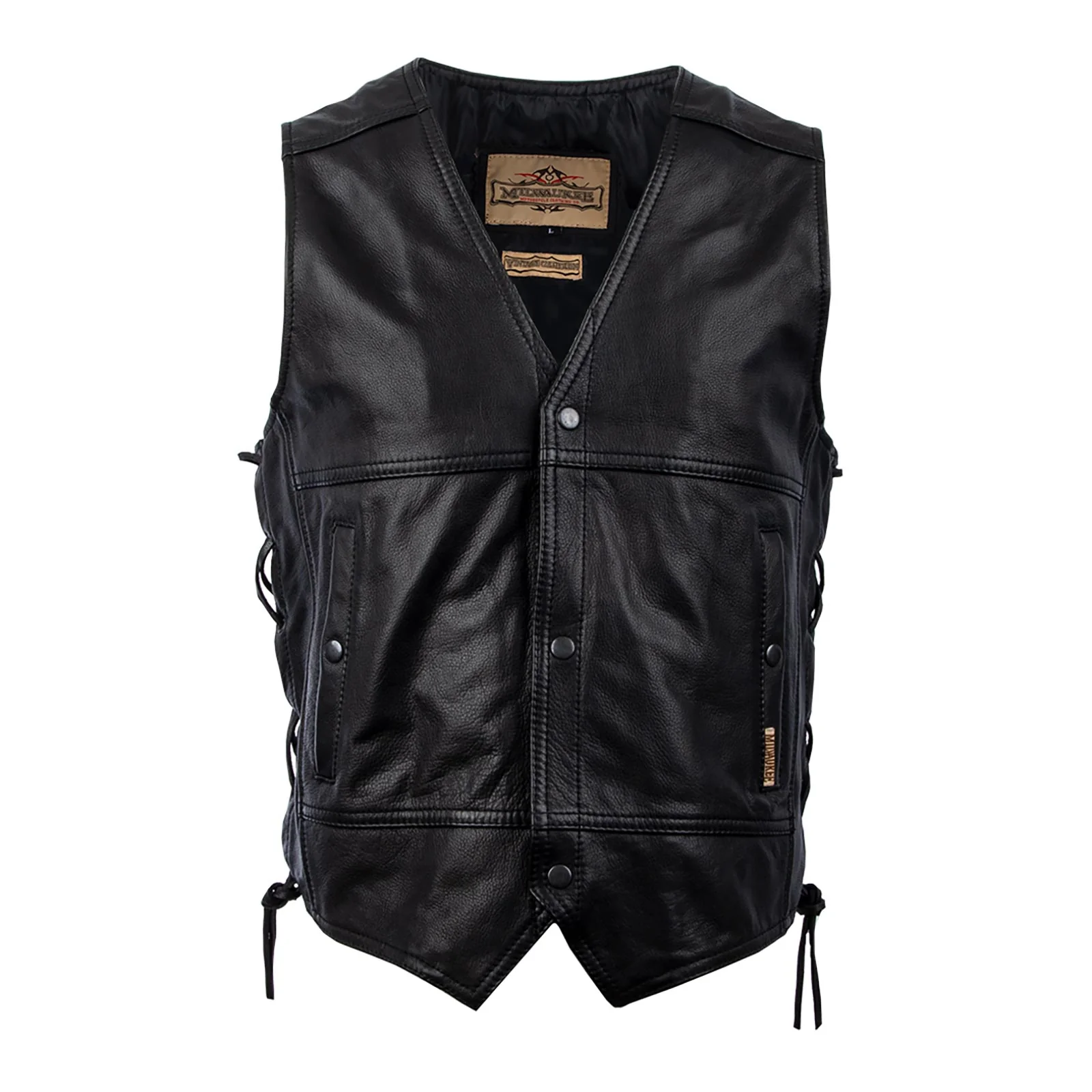 Classic MMCC Men’s Black Leather Motorcycle Vest – MV3020 Crafted