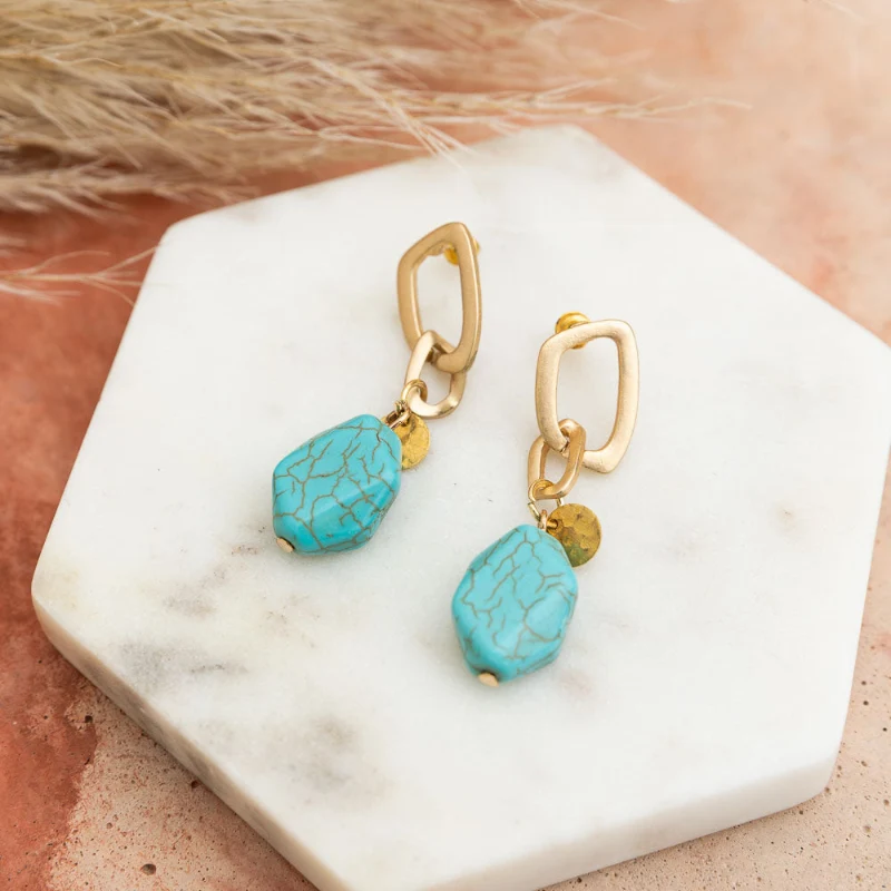 Detailed Turquoise Chain Earrings Top-Quality