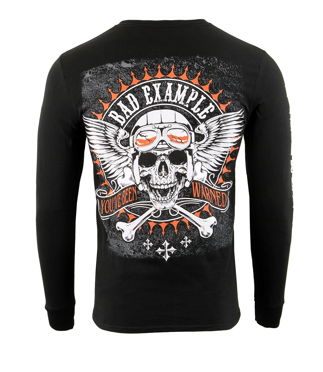Easy-to-Use Biker Clothing Co. BCC117002 Men’s Black ‘Bad Example You’ve Been Warned’ Long Sleeve T-Shirt Top-Quality