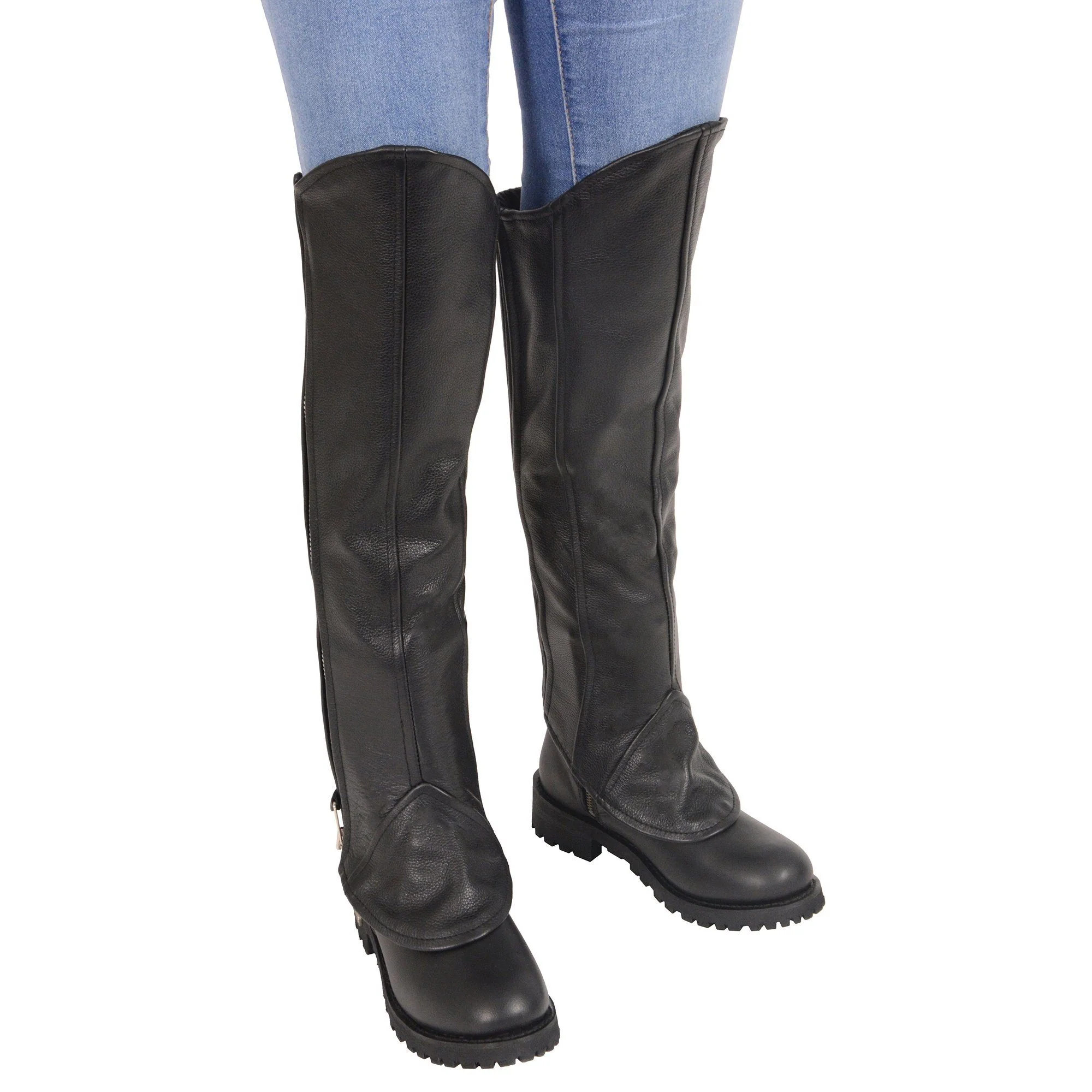Fashionable Milwaukee Leather LKL6755 Women’s Black Leather Knee High Half Chaps with Zipper Entry Refined