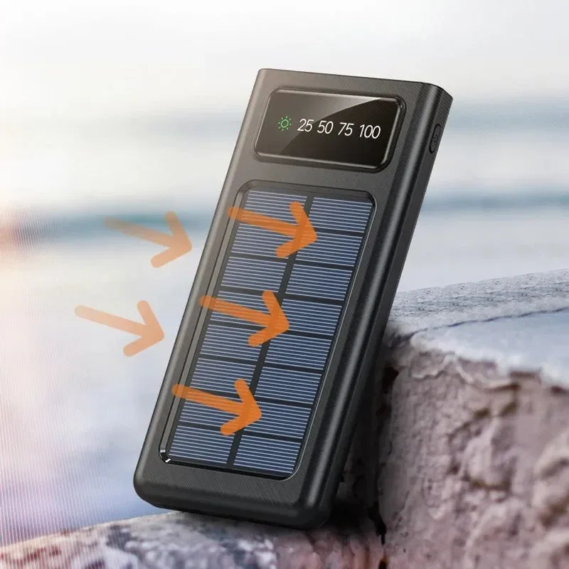 Expertly Made 80000mAh Top Solar Charger Power Bank – Portable Solar Power Source with Built-in Cables 2 USB Ports and LED Light Natural