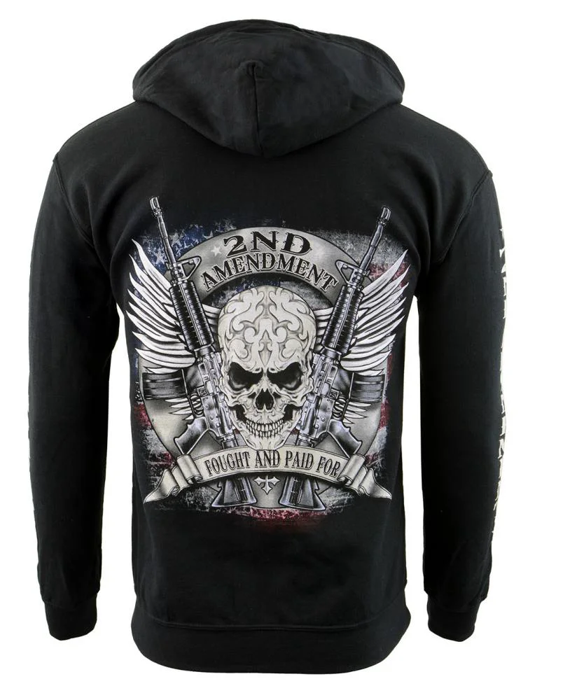 Long-Lasting Biker Clothing Co. BCC118000 Men’s Black ‘2nd Amendment Fought and Paid For’ Motorcycle Skull Hoodie Exclusive