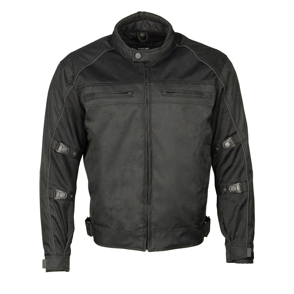 Artisan M Boss Motorcycle Apparel BOS11703 Men’s Black Nylon and Mesh Motorcycle Racer Riding Jacket with Reflective Piping Recyclable