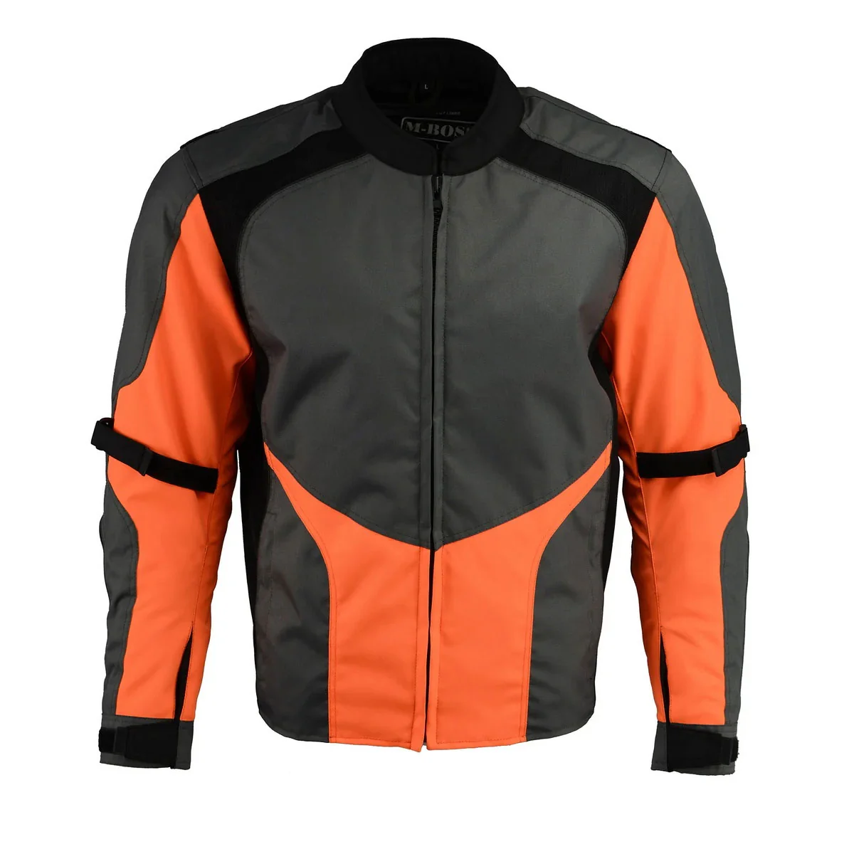 Fast M Boss Motorcycle Apparel BOS11706 Men’s Grey Hi-Vis Orange Nylon Motorcycle Racer Jacket with Armor Protection Pure