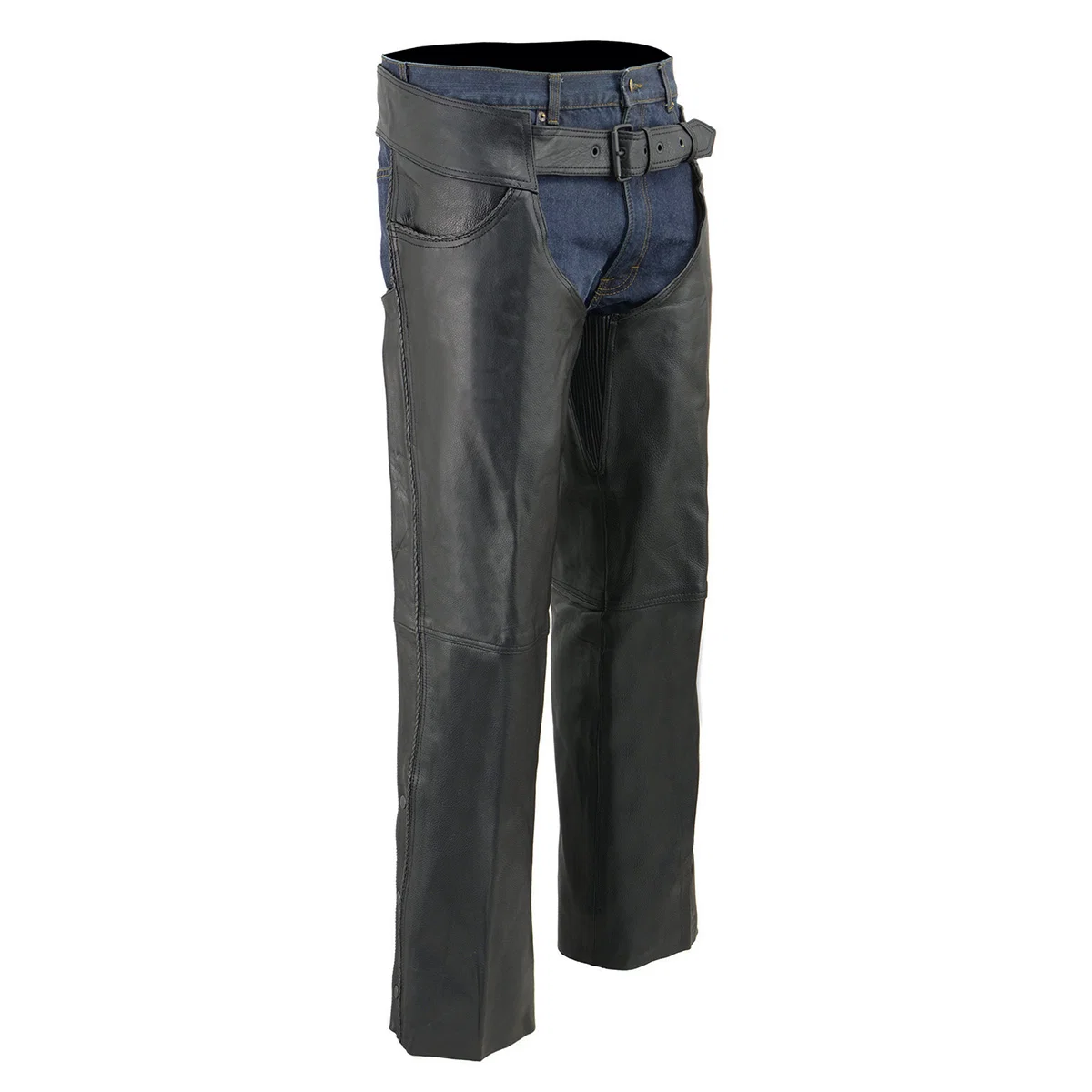 Specialty Milwaukee Leather SH1125 Men’s Black Braided Leather Jean Style Chaps Advanced