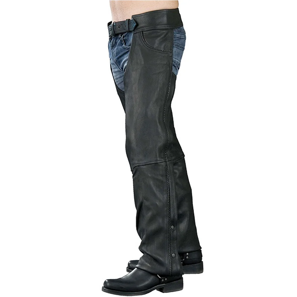 Outstanding Milwaukee Leather SH1102 Men’s Black Braided Leather Jean Style Chaps First-Class