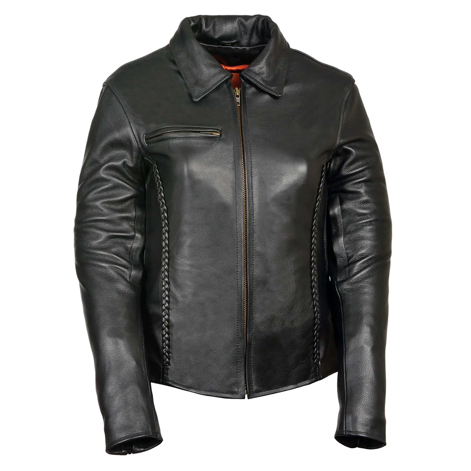 Premium Material Milwaukee Leather SH7093 Women’s Black Leather Braided Jacket with Shirt Style Collar Reusable