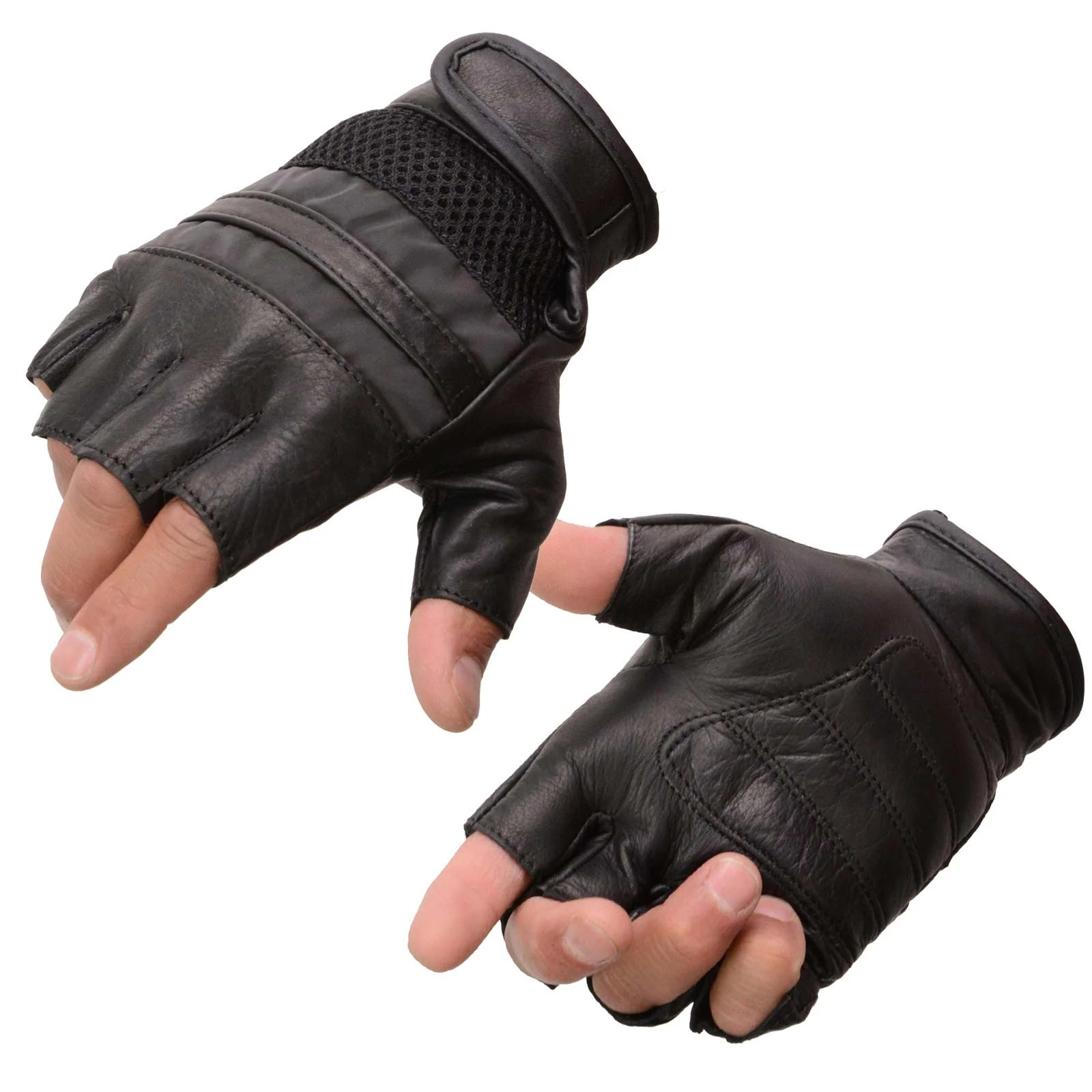 Premium Material Milwaukee Leather MG7548 Men’s Black Leather Mesh Gel Palm Fingerless Reflective Motorcycle Gloves Reliable