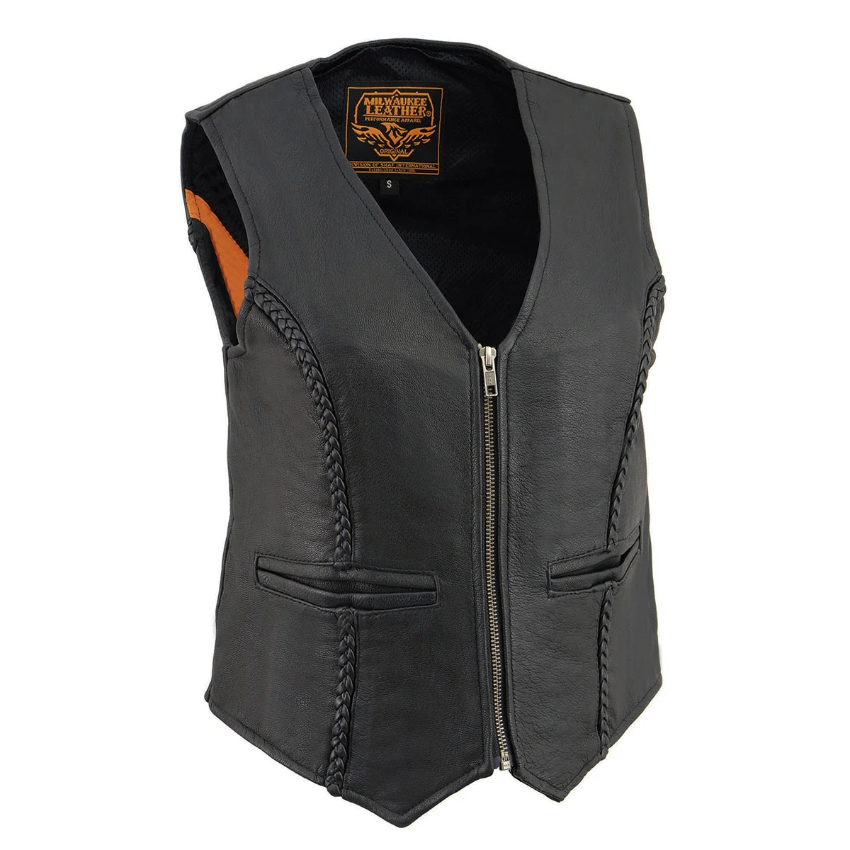 Powerful Milwaukee Leather MLL4550 Women’s Black Premium Leather Classic Braided Deep V-Neck Motorcycle Rider Vest W Front Zip Top-Quality