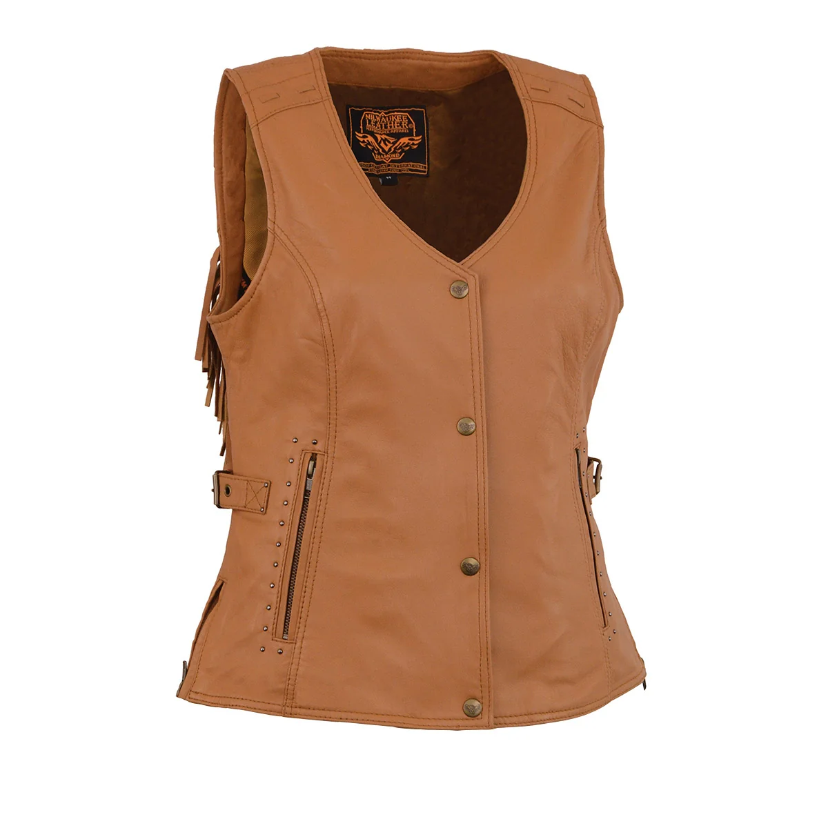 Lightweight Milwaukee Leather MLL4566 Ladies Fringed Leather Saddle Snap Front Vest Elite